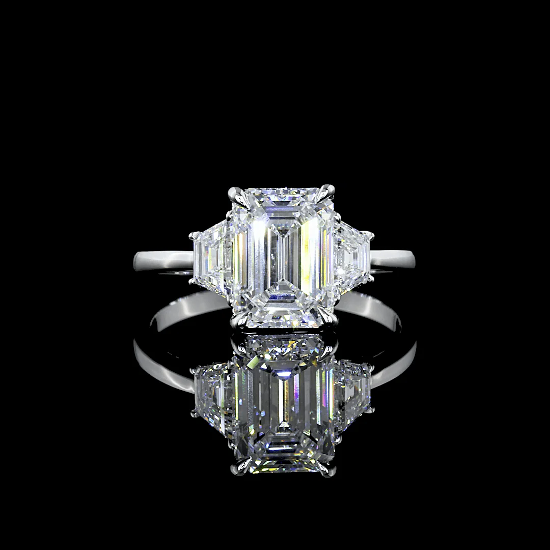 2.8 Carat Emerald Lab Grown Diamond Three-Stone Ring