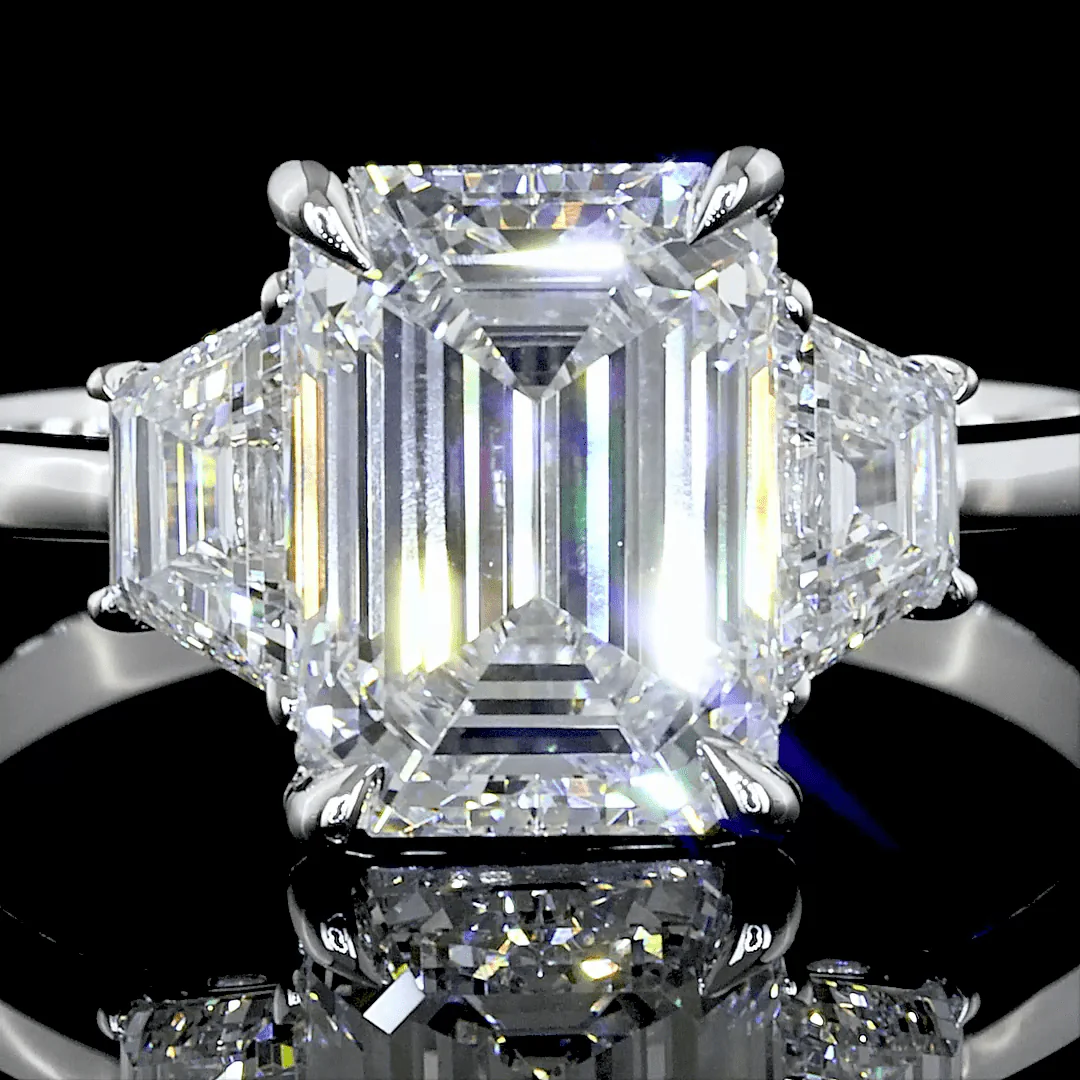 2.8 Carat Emerald Lab Grown Diamond Three-Stone Ring - Image 2