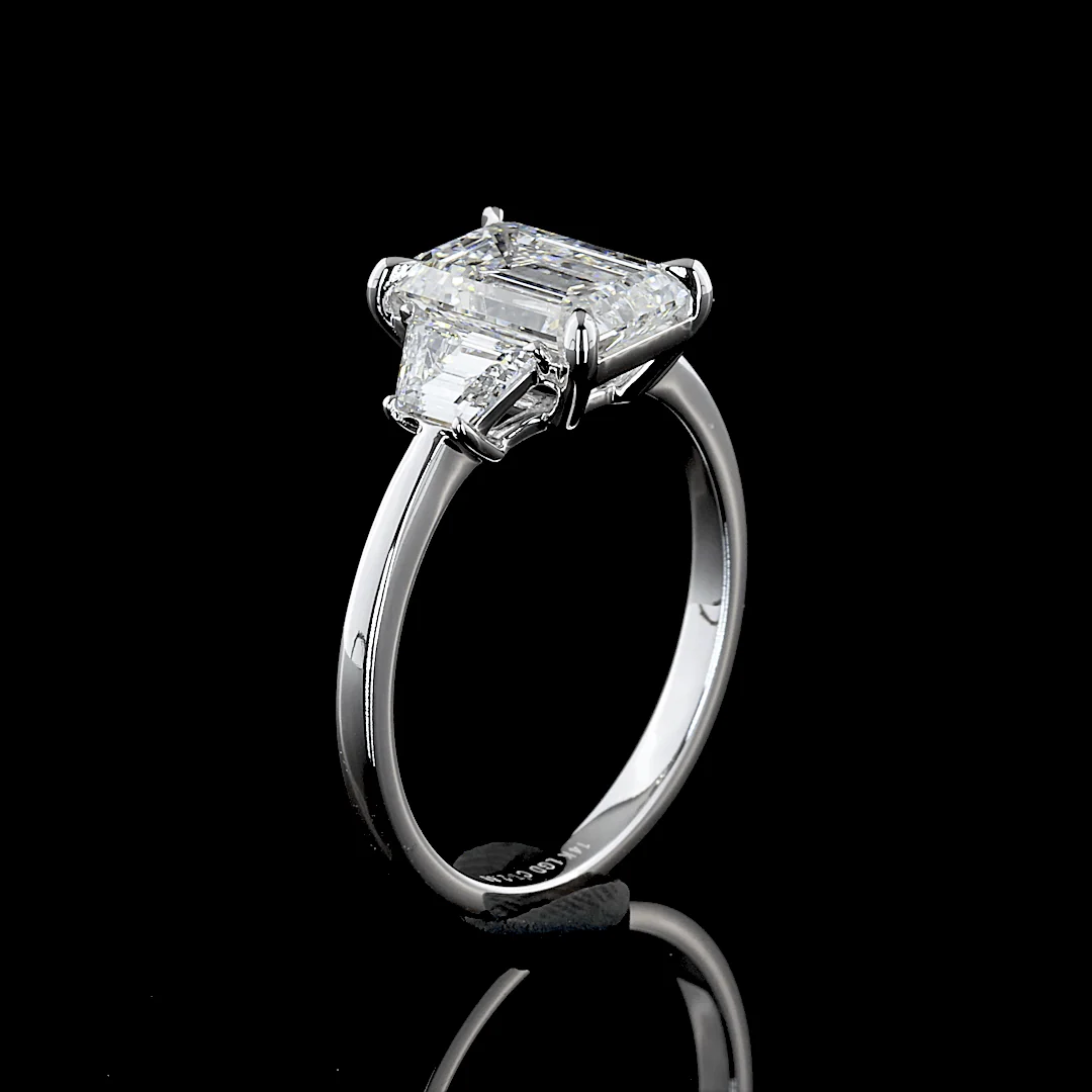 2.8 Carat Emerald Lab Grown Diamond Three-Stone Ring - Image 4