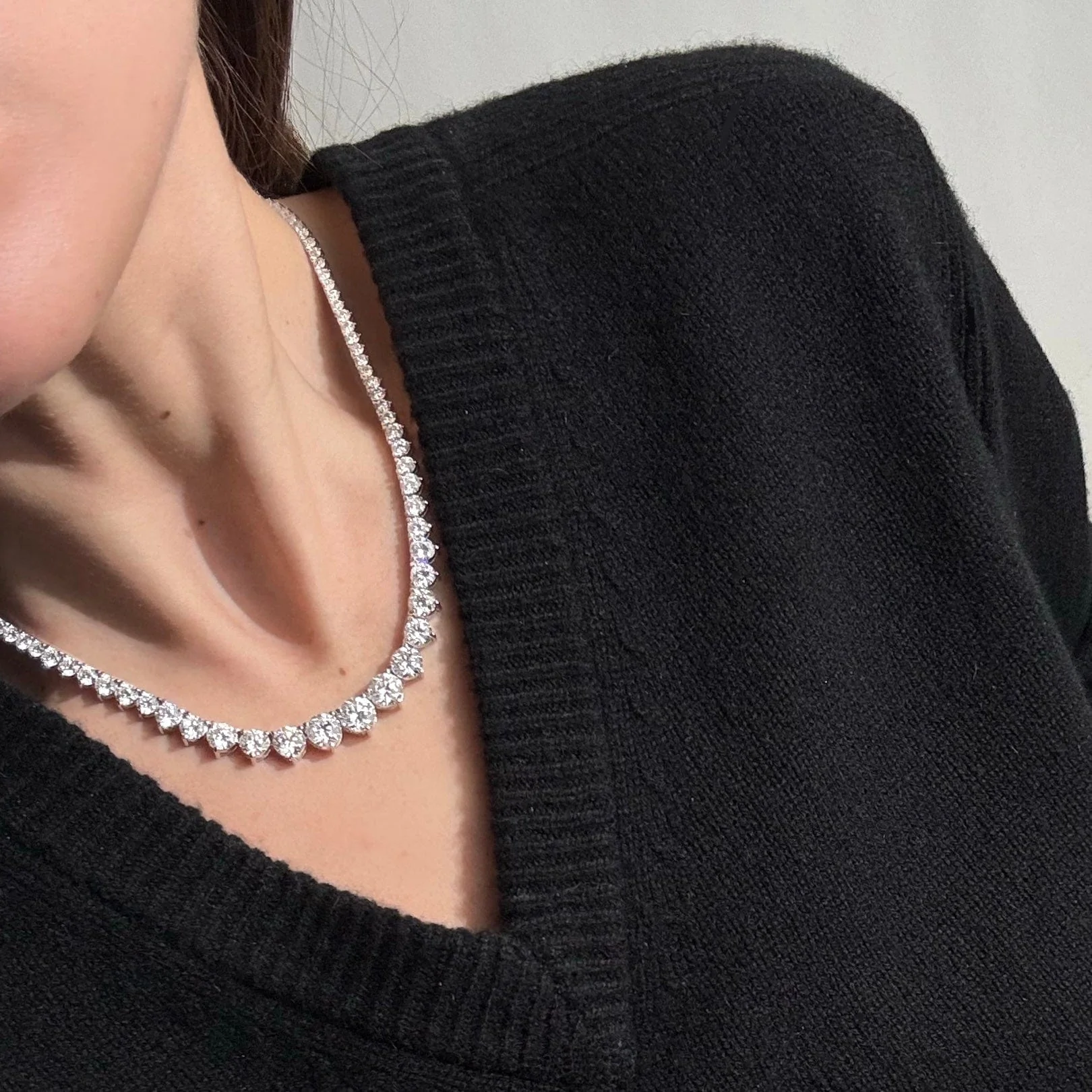 Riviera 21 Carat Graduated Diamond Tennis Necklace - Image 4