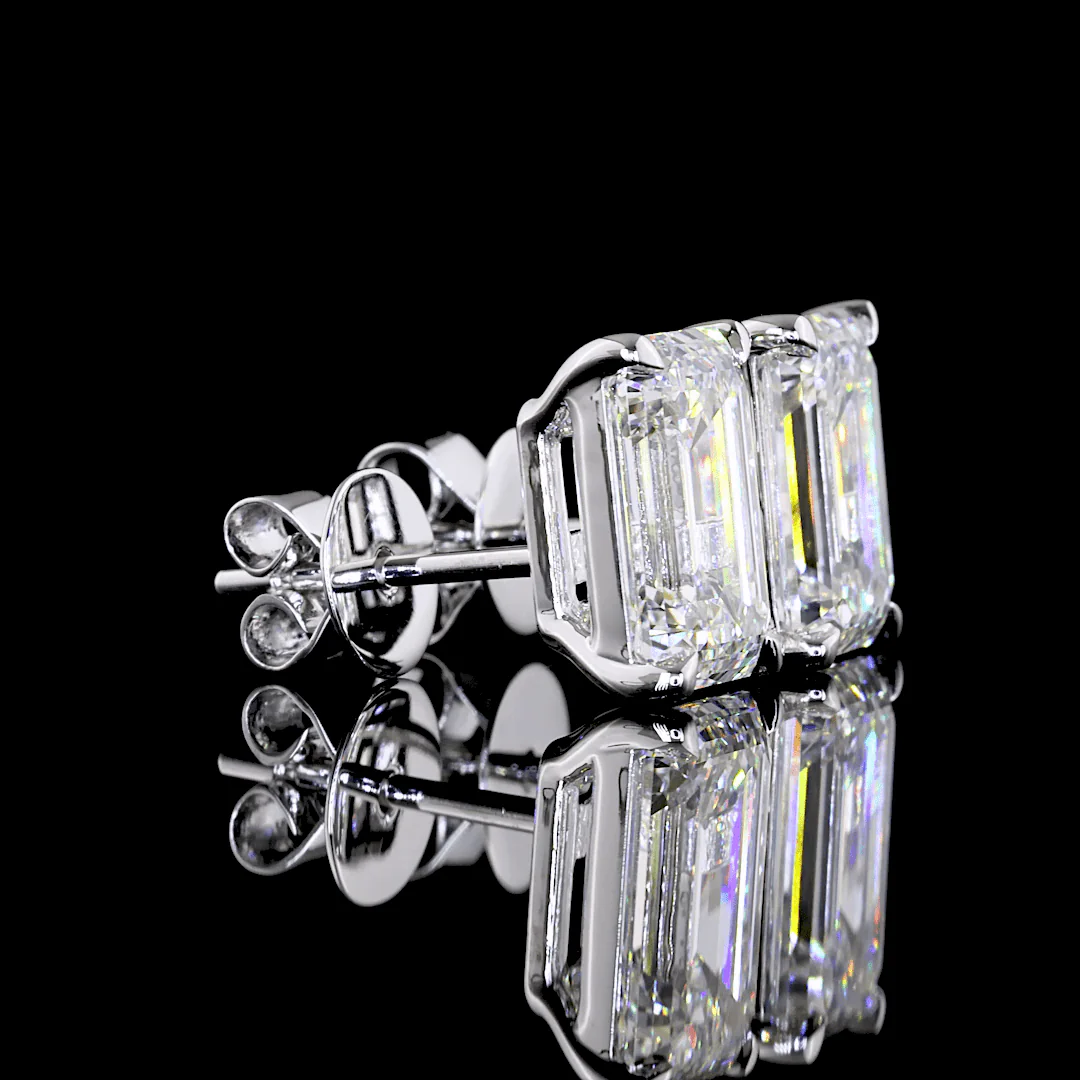 4 Carat Lab Grown Emerald Shape Diamond Earrings
