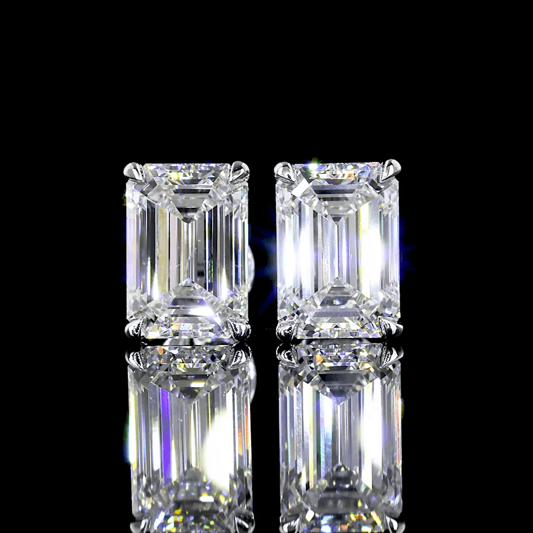 4 Carat Lab Grown Emerald Shape Diamond Earrings - Image 2