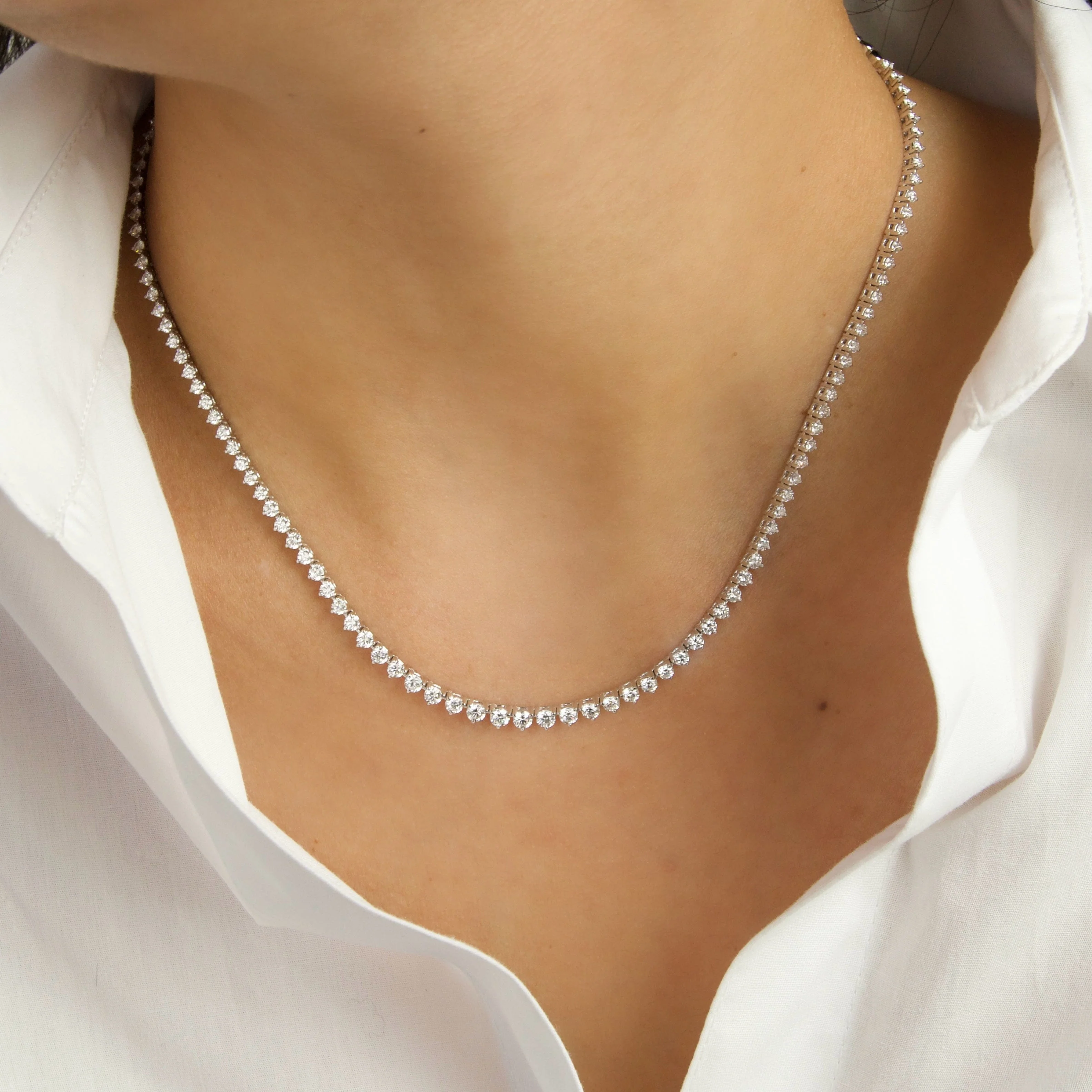 Riviera 5 Carat Three Prong Graduating Diamond Tennis Necklace - Image 2