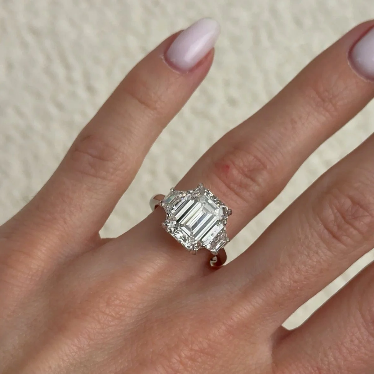 6.9 Carat Emerald Lab Grown Diamond Three-Stone Ring - Image 2