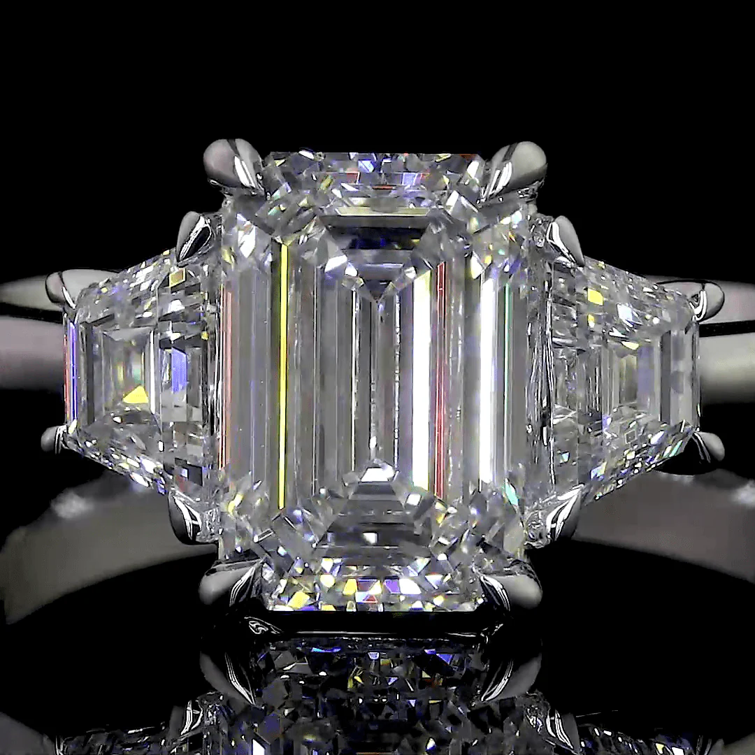 6.9 Carat Emerald Lab Grown Diamond Three-Stone Ring - Image 4