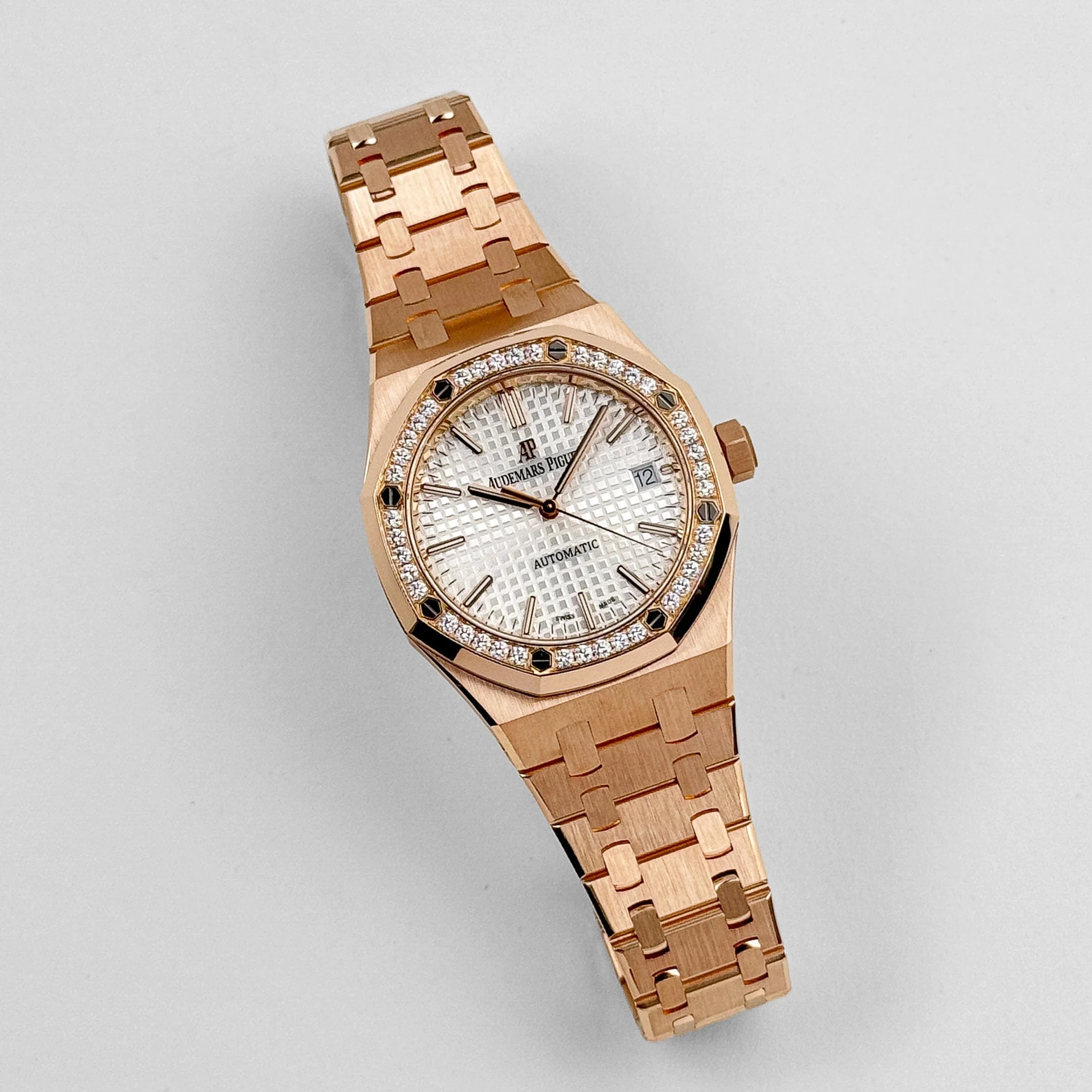 Audemars Piguet Royal Oak 15451OR.ZZ.1256OR.01.A 'Ladies' Rose Gold White Dial Diamond Bezel - Image 3