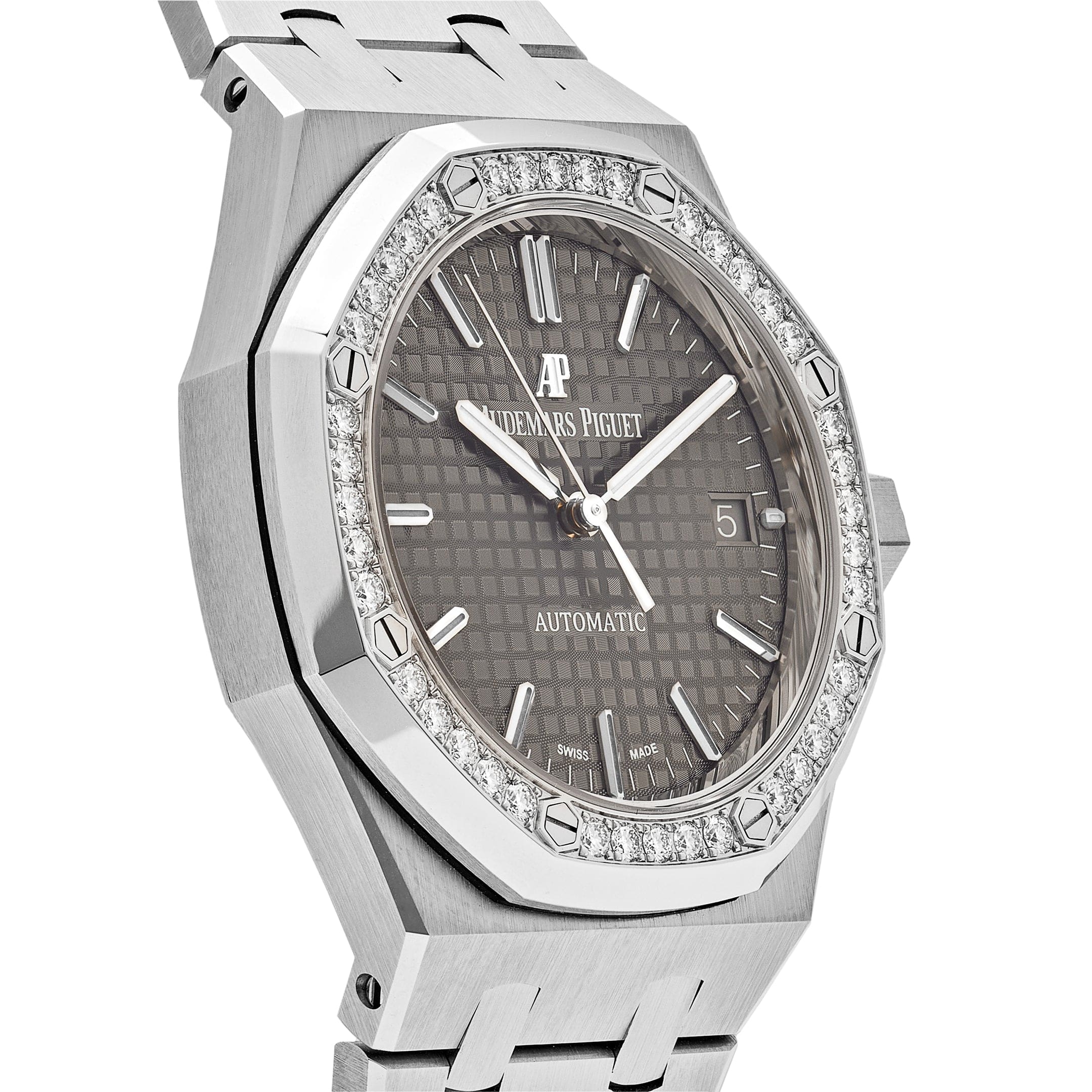 Audemars Piguet Royal Oak 15451ST.ZZ.1256ST.02 Stainless Steel Grey Dial Diamond Bezel - Image 4