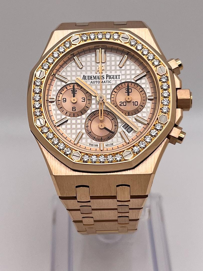 Audemars Piguet Royal Oak 26315OR.ZZ.1256OR.01 Chronograph Rose Gold Silver Dial Diamond Bezel (2021) - Image 2