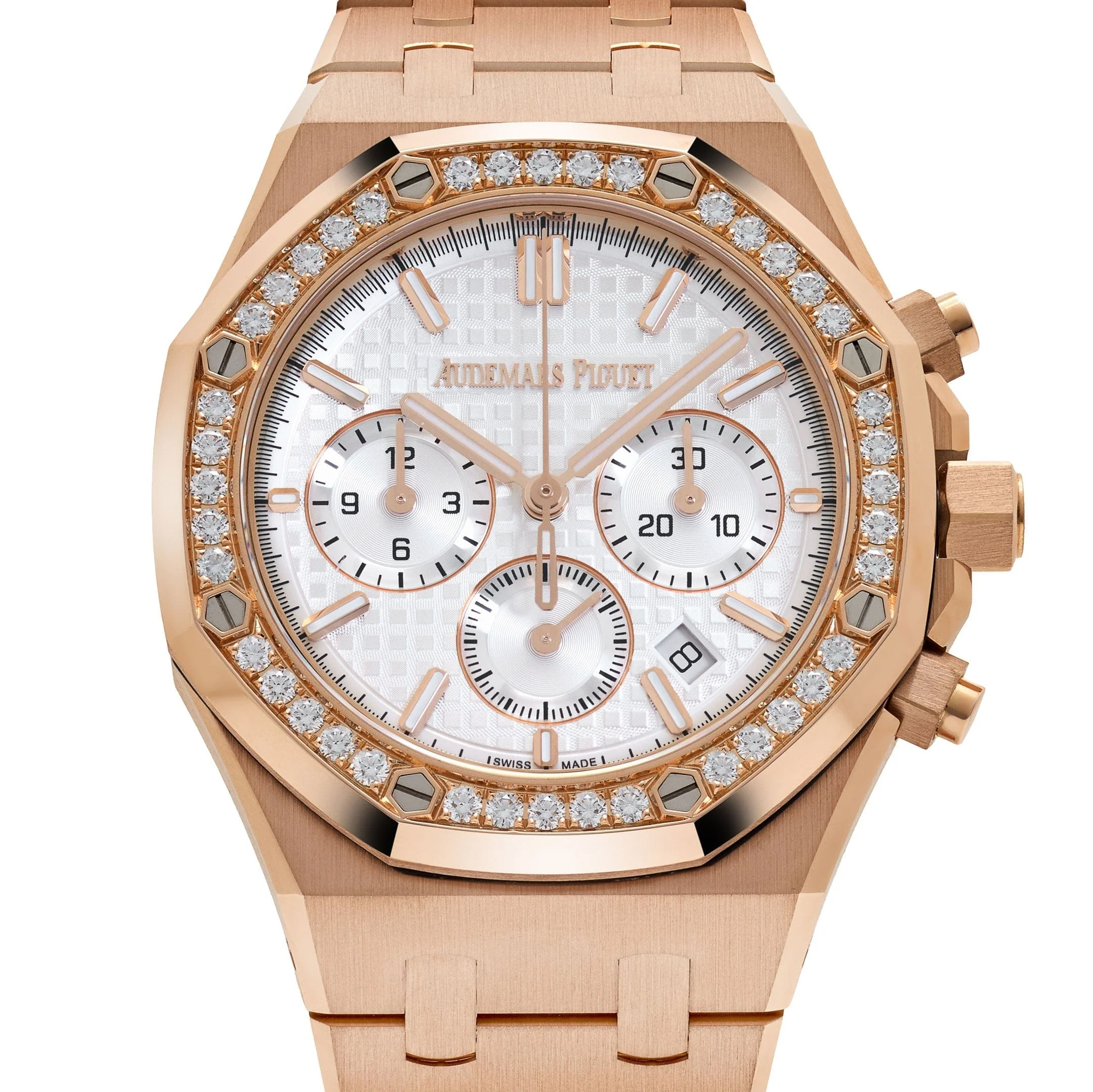 Audemars Piguet Royal Oak 26715OR.ZZ.1356OR.01 Chronograph Rose Gold Silver Dial Diamond Bezel - Image 15