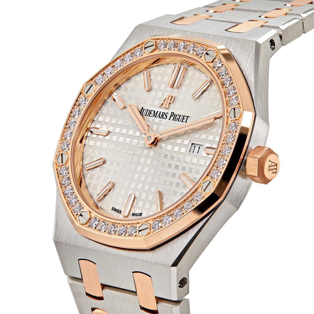 Audemars Piguet Royal Oak 67651SR.ZZ.1261SR.01 'Ladies' Rose Gold Stainless Steel Silver-Toned Dial Diamond Bezel Quartz - Image 2
