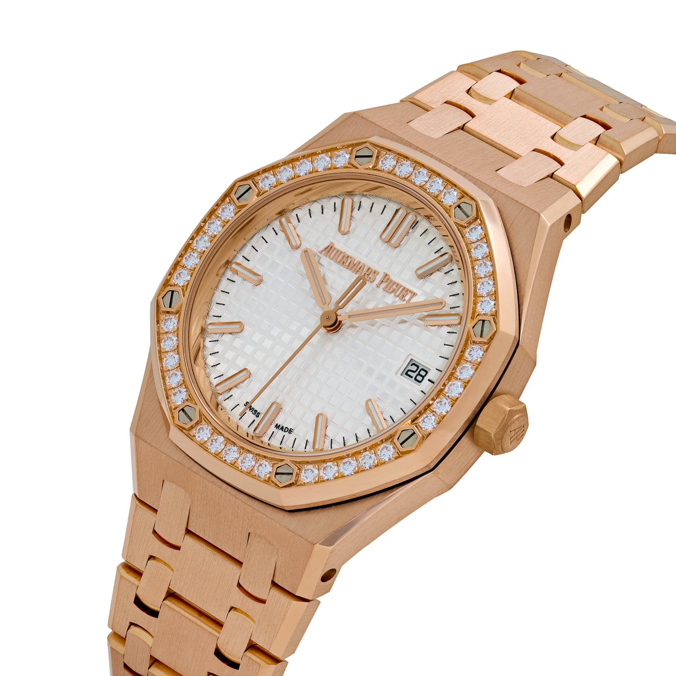 Audemars Piguet Royal Oak 77451OR.ZZ.1361OR.03 'Ladies' Rose Gold Silver Dial Diamond Bezel - Image 3