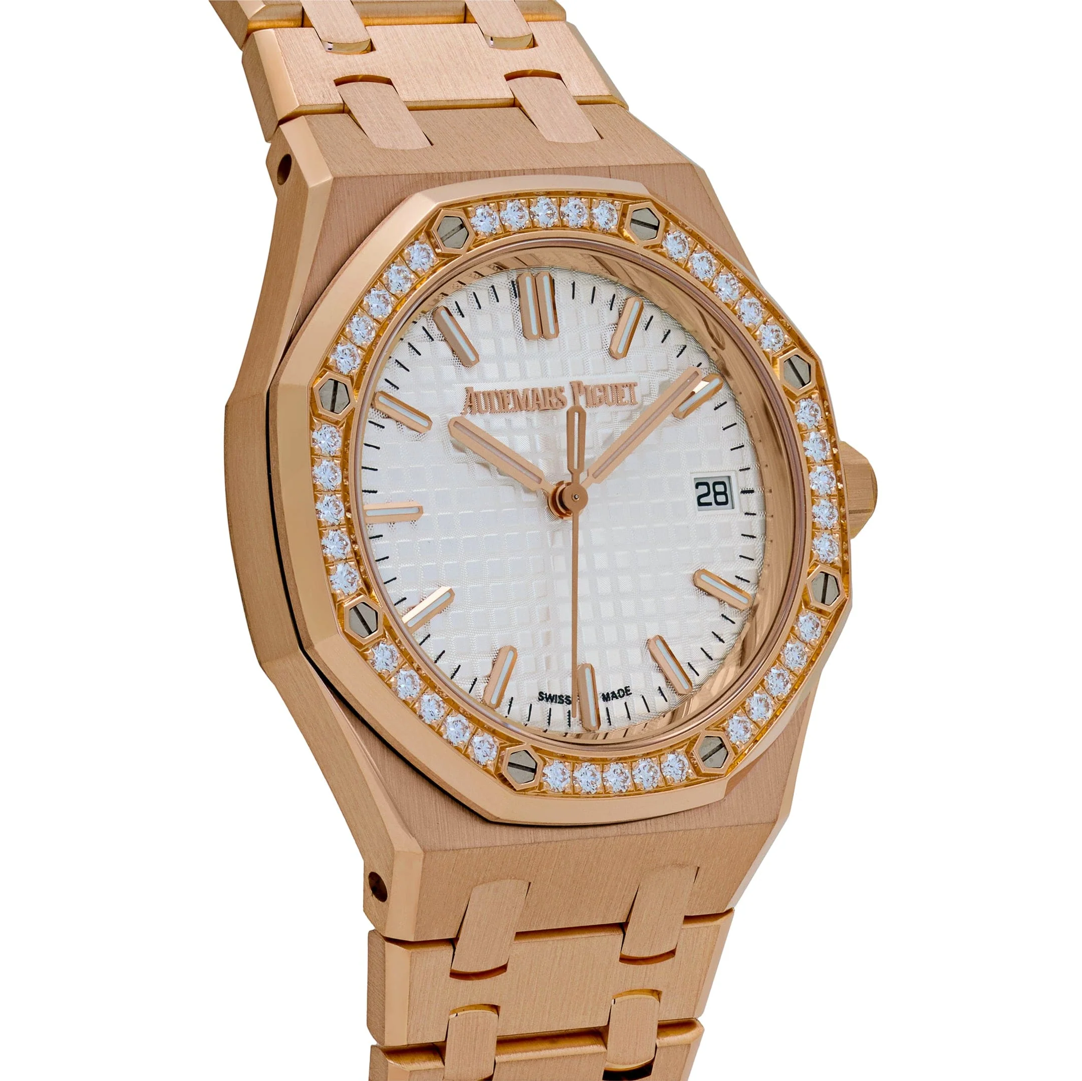 Audemars Piguet Royal Oak 77451OR.ZZ.1361OR.03 'Ladies' Rose Gold Silver Dial Diamond Bezel - Image 4