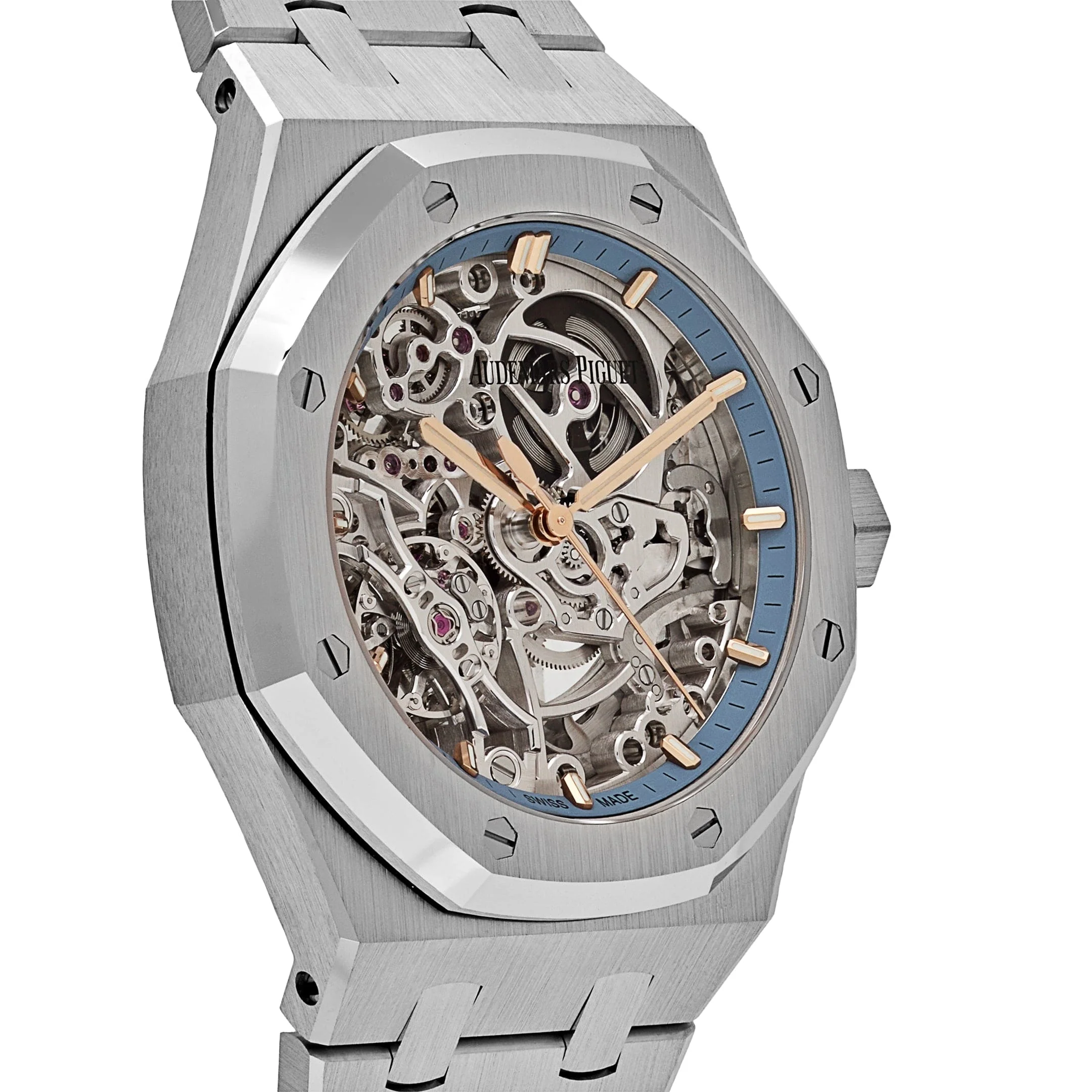 Audemars Piguet Royal Oak Openworked 15467BC.OO.1256BC.01 Double Balance Wheel White Gold Light-Blue Inner Bezel - Image 4