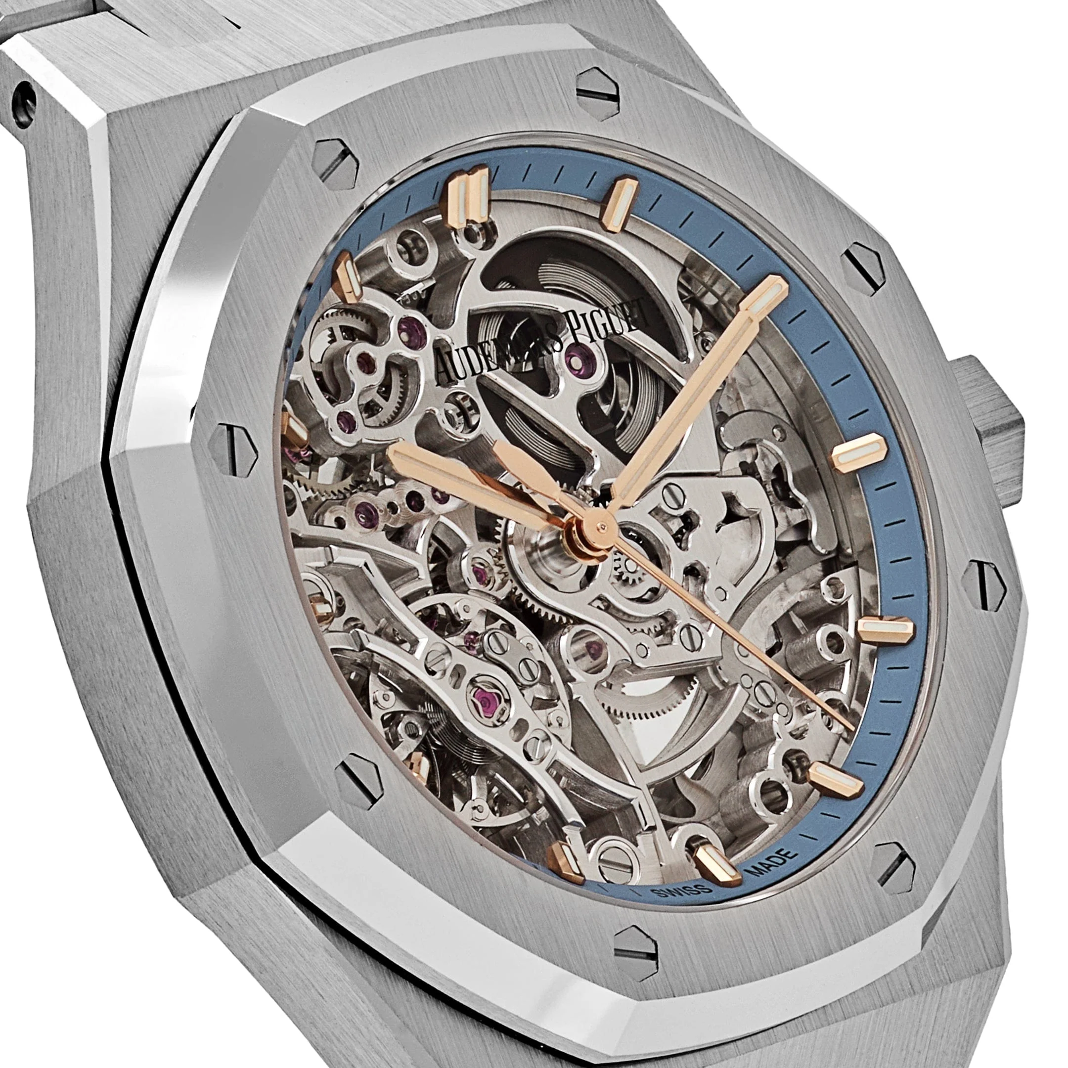 Audemars Piguet Royal Oak Openworked 15467BC.OO.1256BC.01 Double Balance Wheel White Gold Light-Blue Inner Bezel - Image 5
