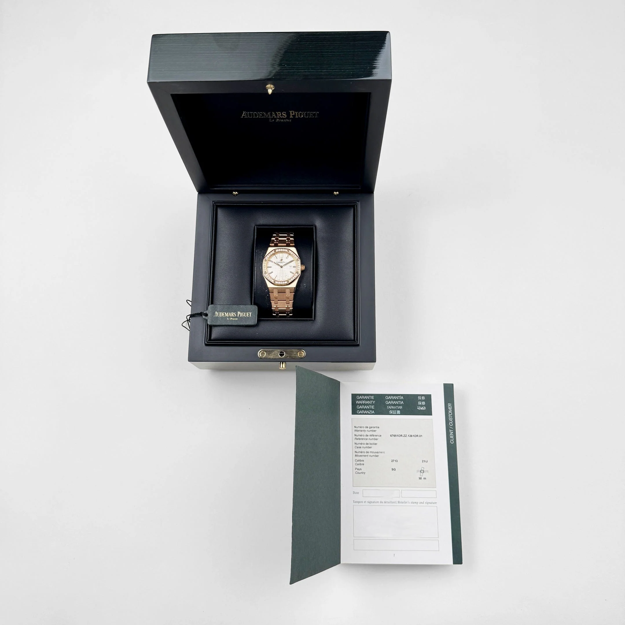 Audemars Piguet Royal Oak Quartz 67651OR.ZZ.1261OR.01 'Ladies' Rose Gold White Dial Diamond Bezel Quartz - Image 12