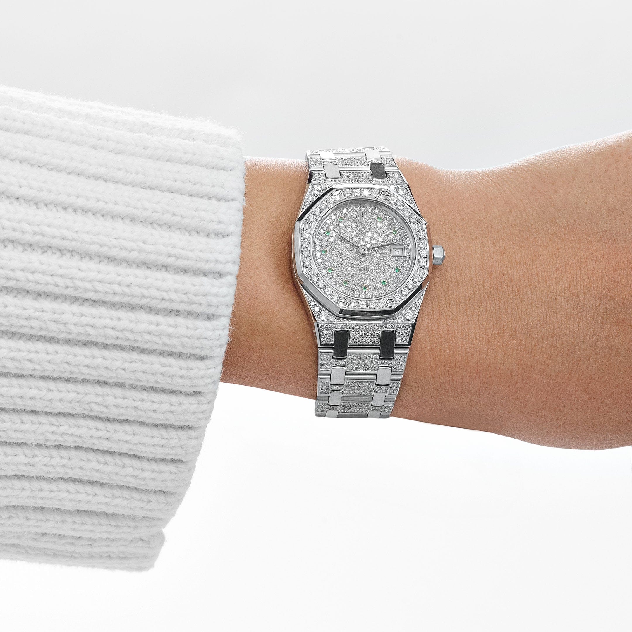 Audemars Piguet Royal Oak 14587BC 'Ladies' White Gold Diamond Emerald Set Dial Quartz (1995) - Image 2