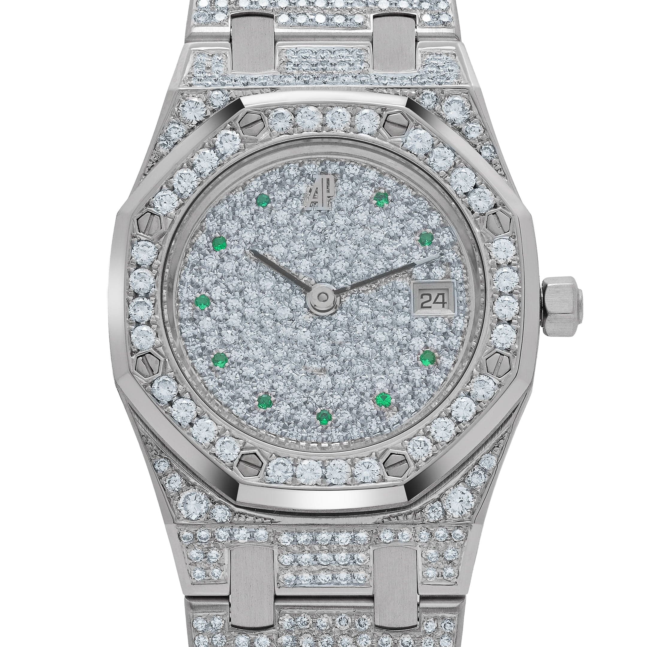 Audemars Piguet Royal Oak 14587BC 'Ladies' White Gold Diamond Emerald Set Dial Quartz (1995) - Image 4