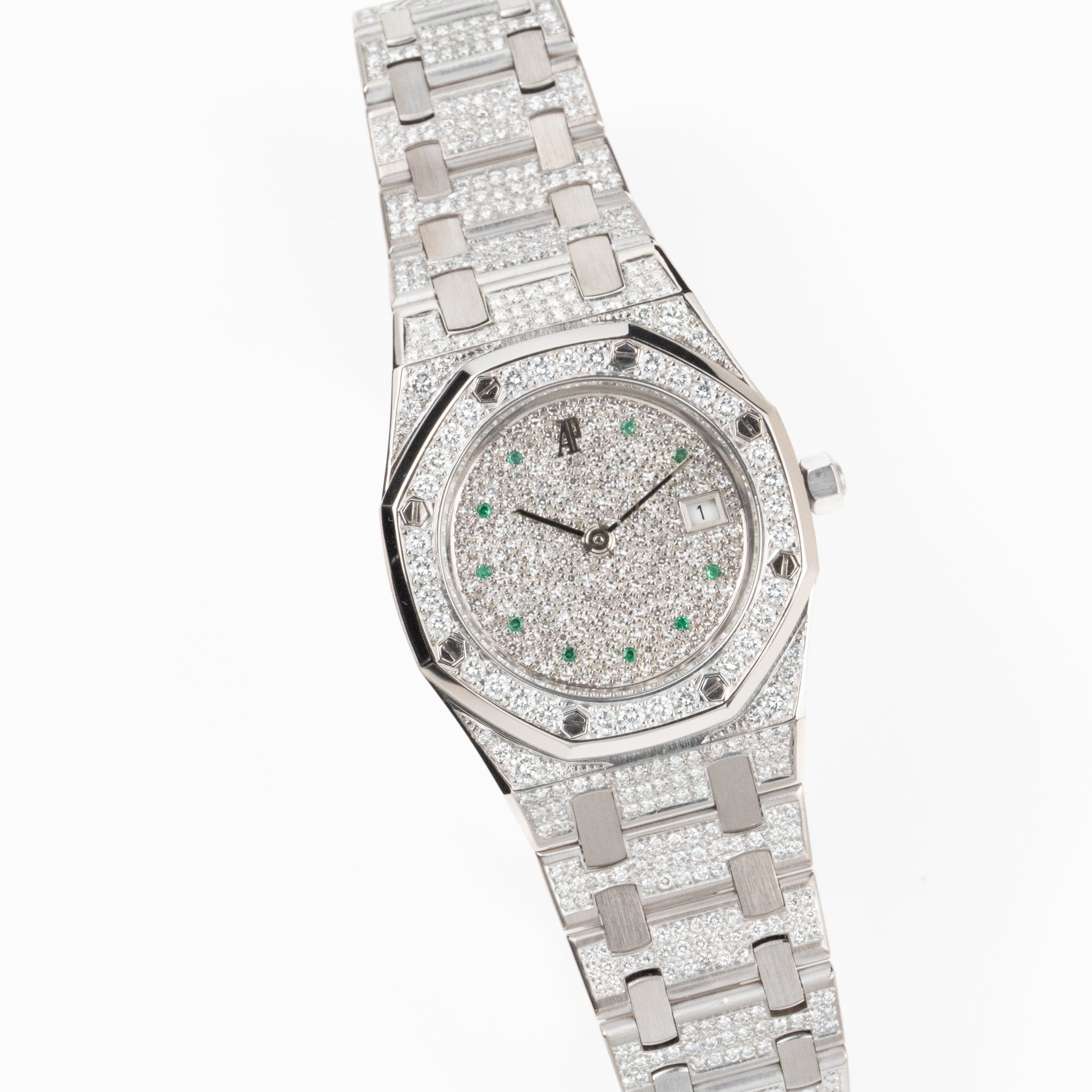 Audemars Piguet Royal Oak 14587BC 'Ladies' White Gold Diamond Emerald Set Dial Quartz (1995) - Image 5