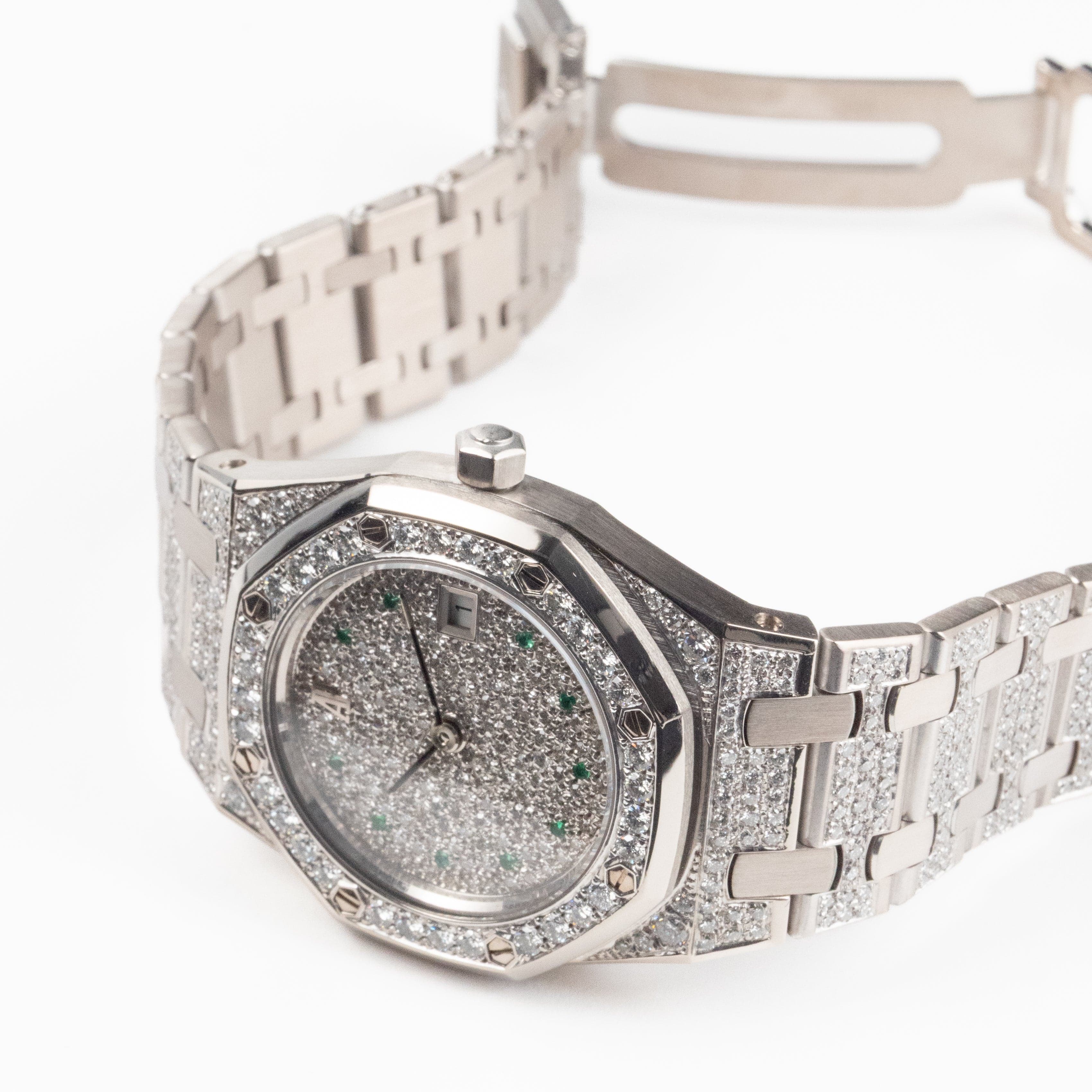 Audemars Piguet Royal Oak 14587BC 'Ladies' White Gold Diamond Emerald Set Dial Quartz (1995) - Image 7