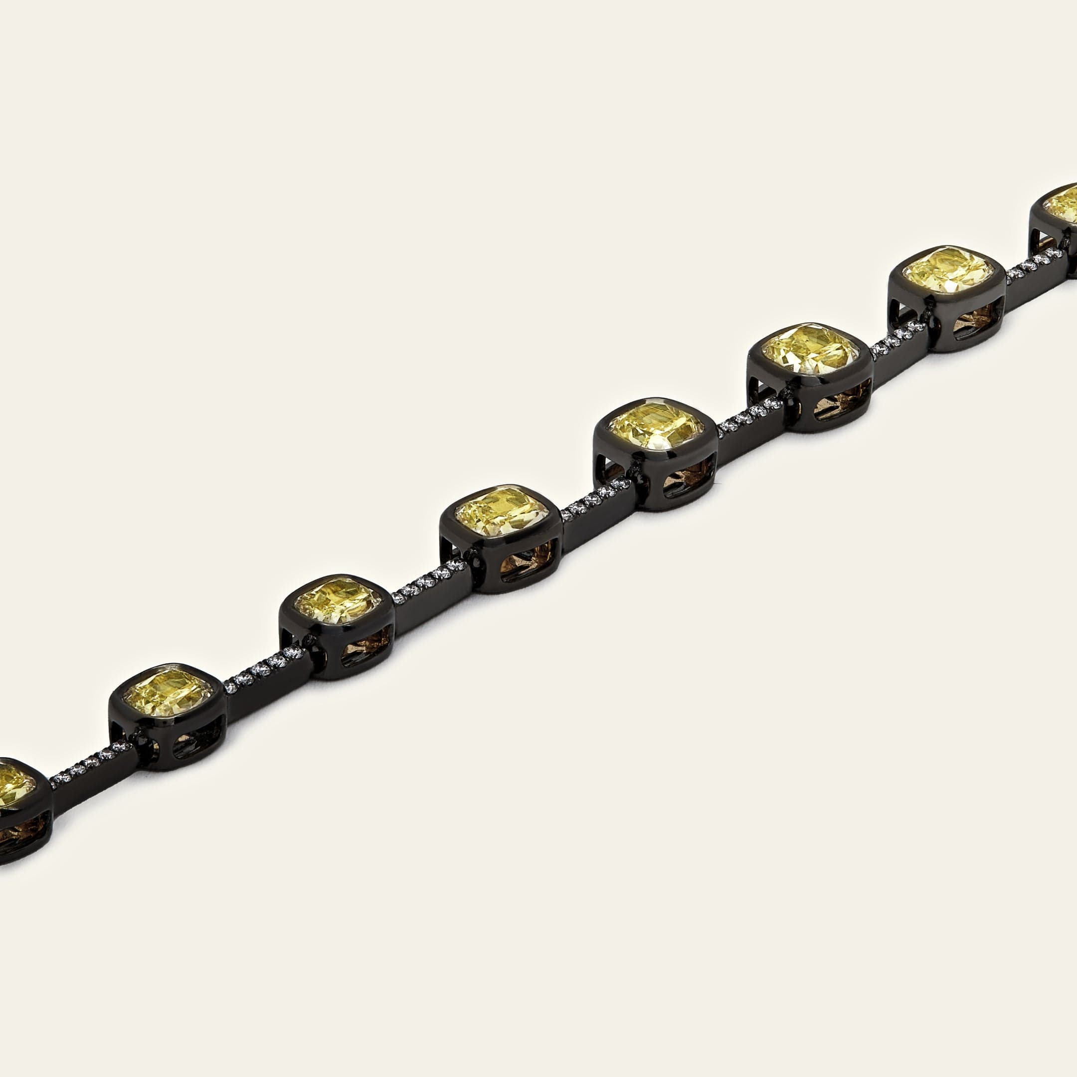 Black Enamel Knife Edge Yellow Diamond Necklace - Image 3