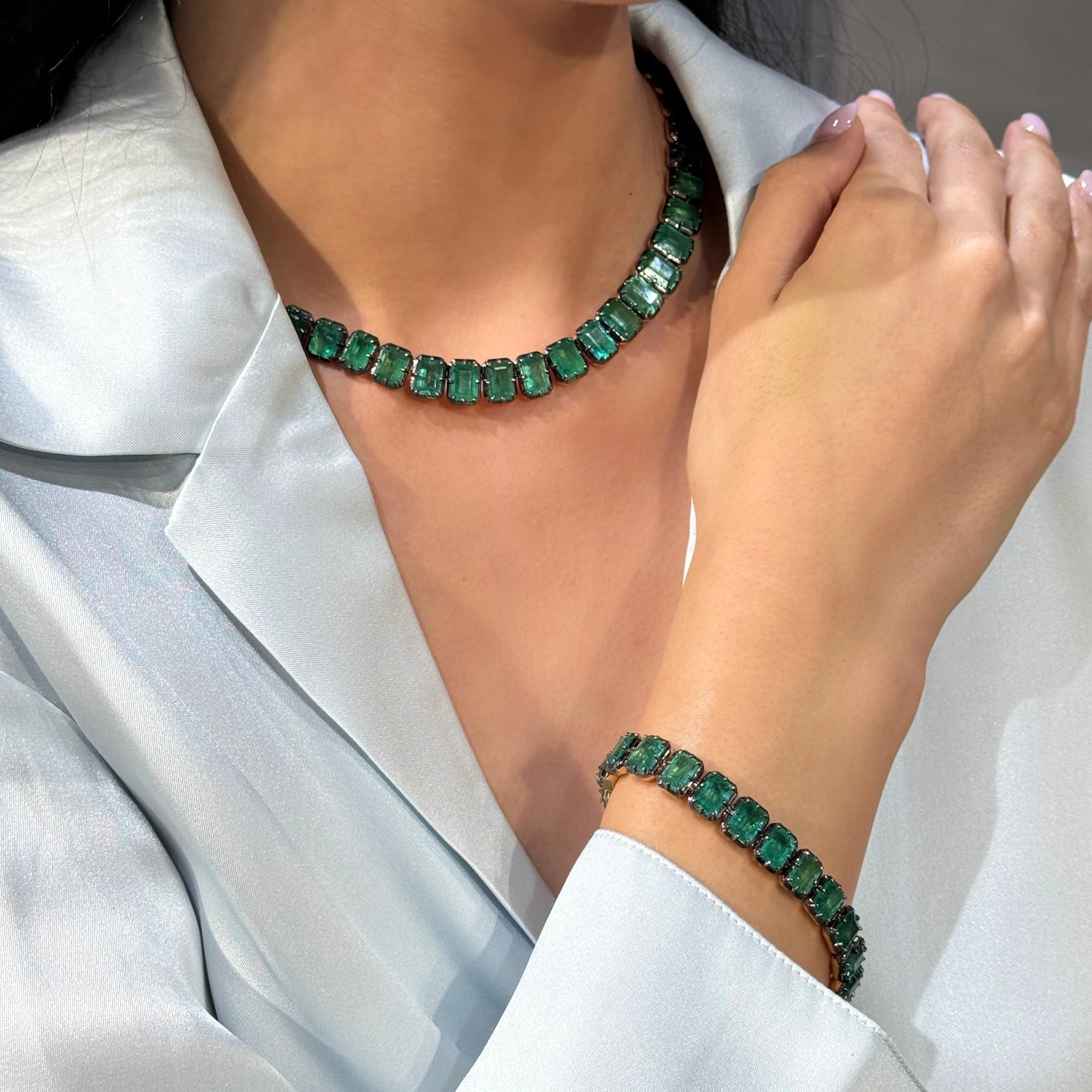 Black Rhodium Emerald Necklace - Image 2