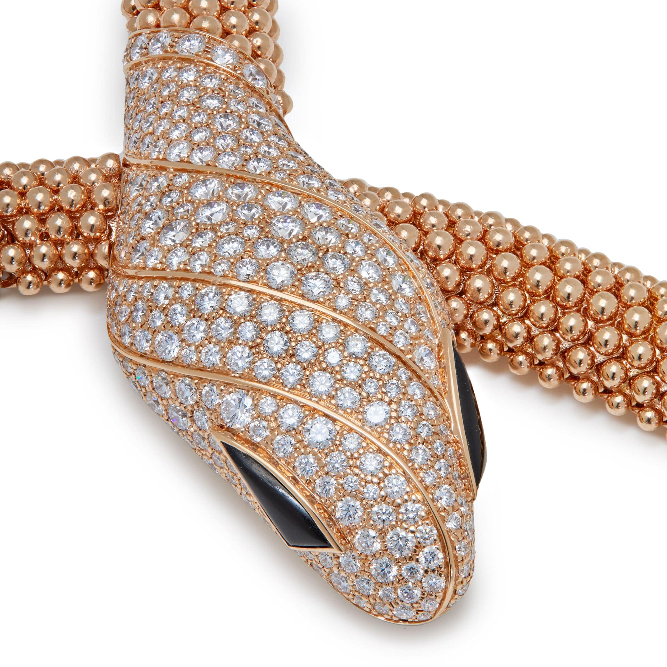 BVLGARI Pallini Serpenti Necklace Rose Gold Diamonds and Black Onyx 358434 - Image 4
