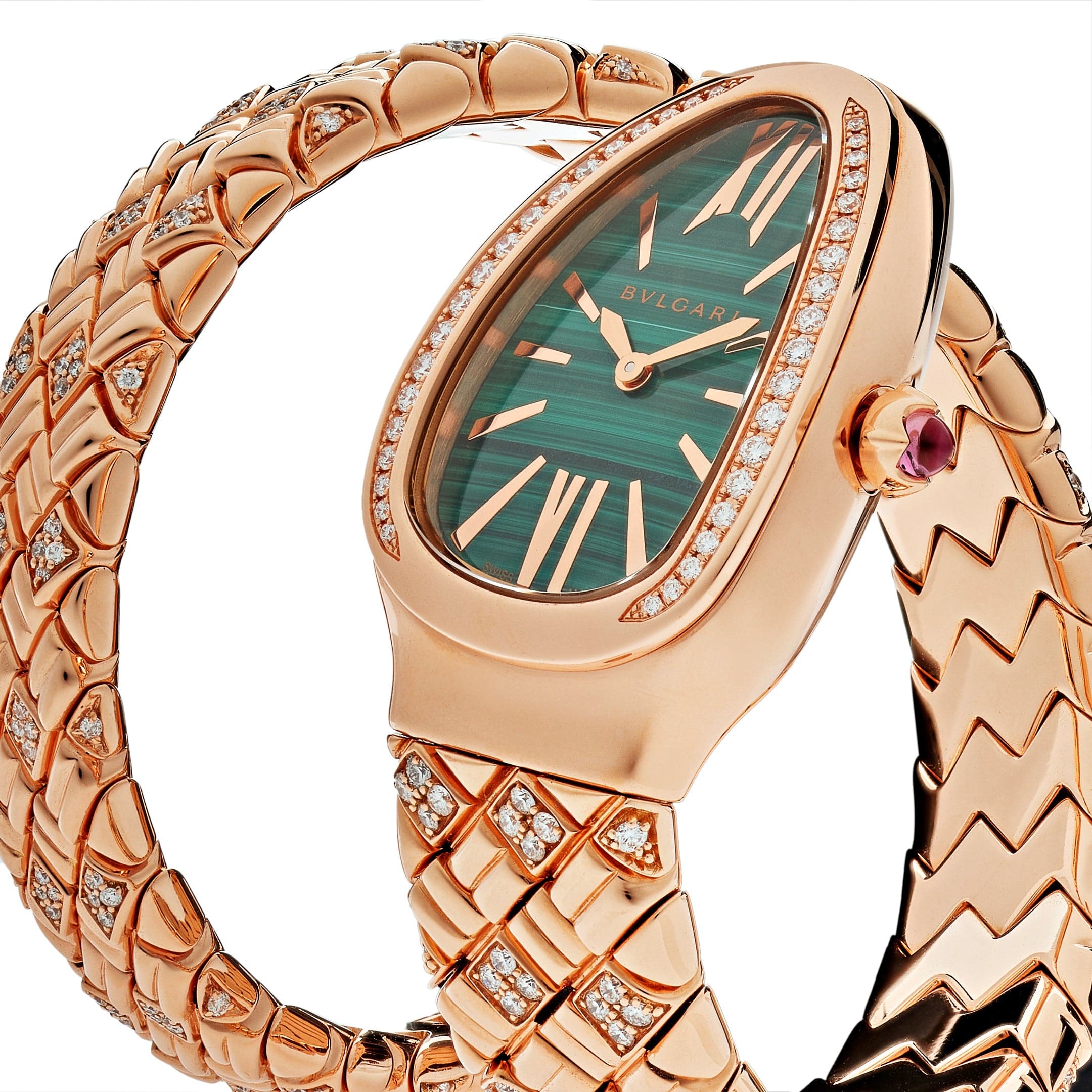 BVLGARI Serpenti Spiga Watch 103626 Rose Gold Malachite Dial Diamond - Image 3