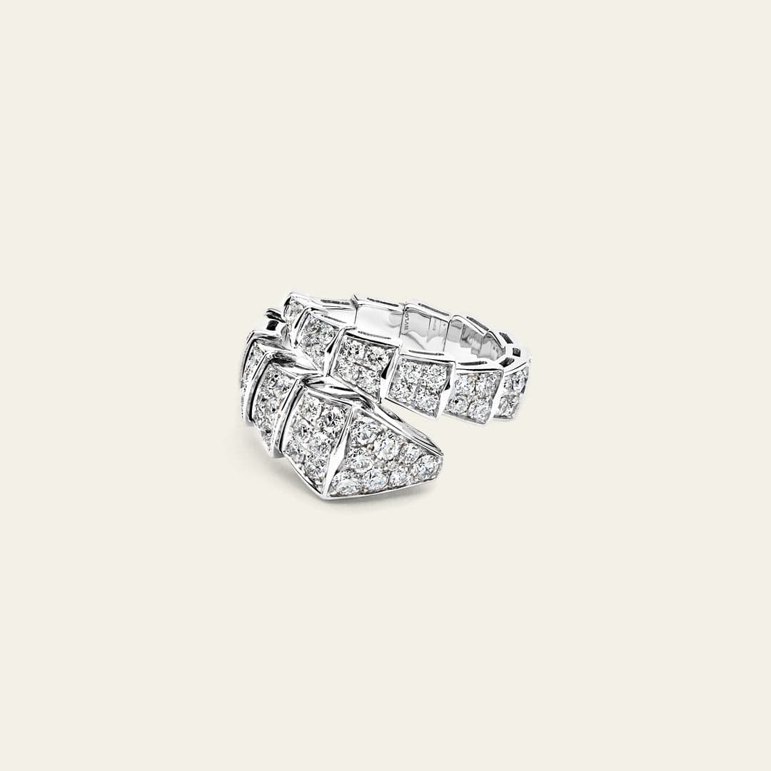 BVLGARI Serpenti Viper Ring One-Coil White Gold Full Pavé Diamond Set 345223 - Image 3