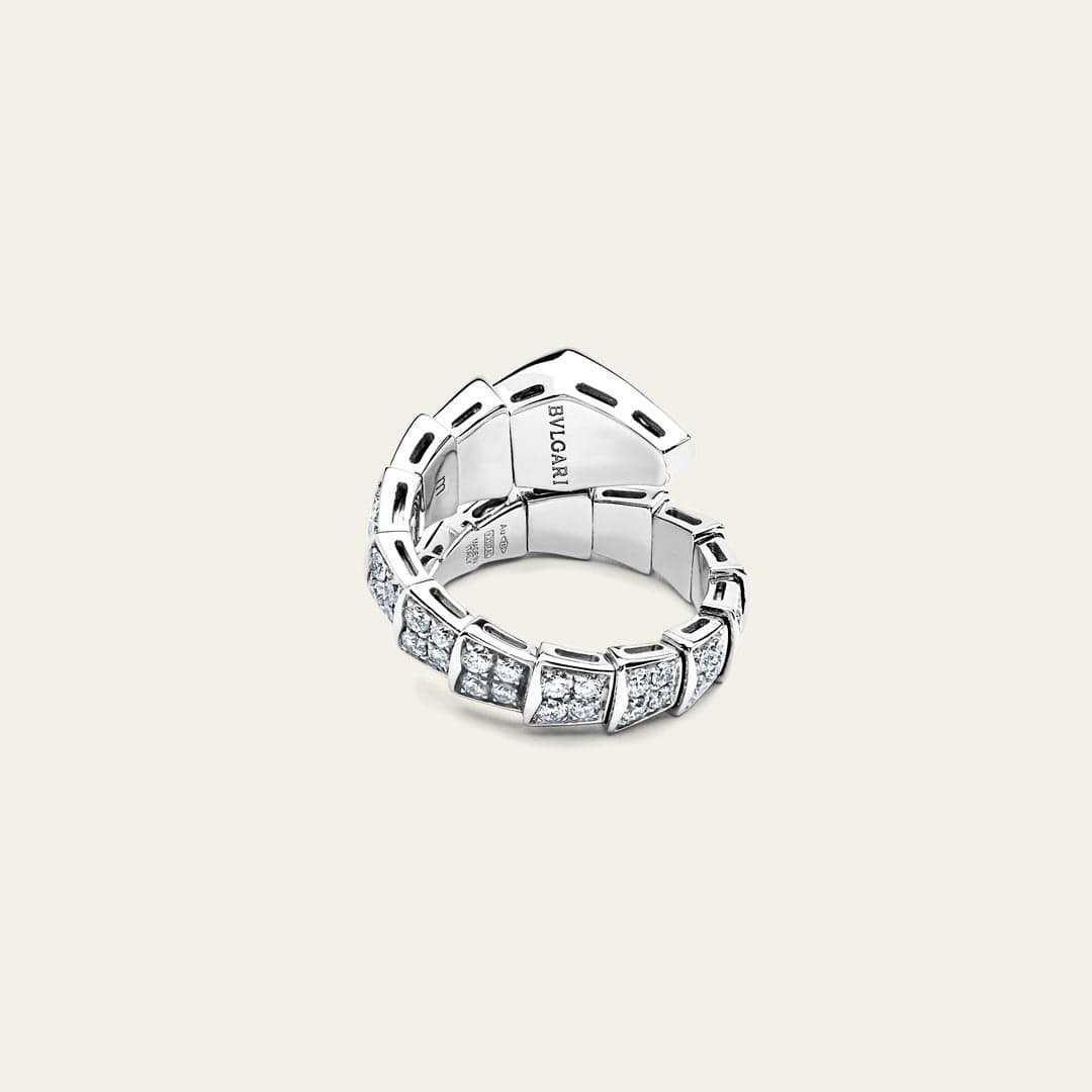 BVLGARI Serpenti Viper Ring One-Coil White Gold Full Pavé Diamond Set 345223 - Image 4