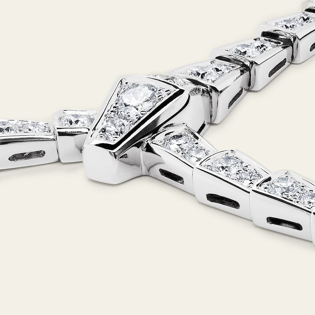 BVLGARI Serpenti Viper Slim Necklace White Gold Full Pavé Diamonds 351090 - Image 3