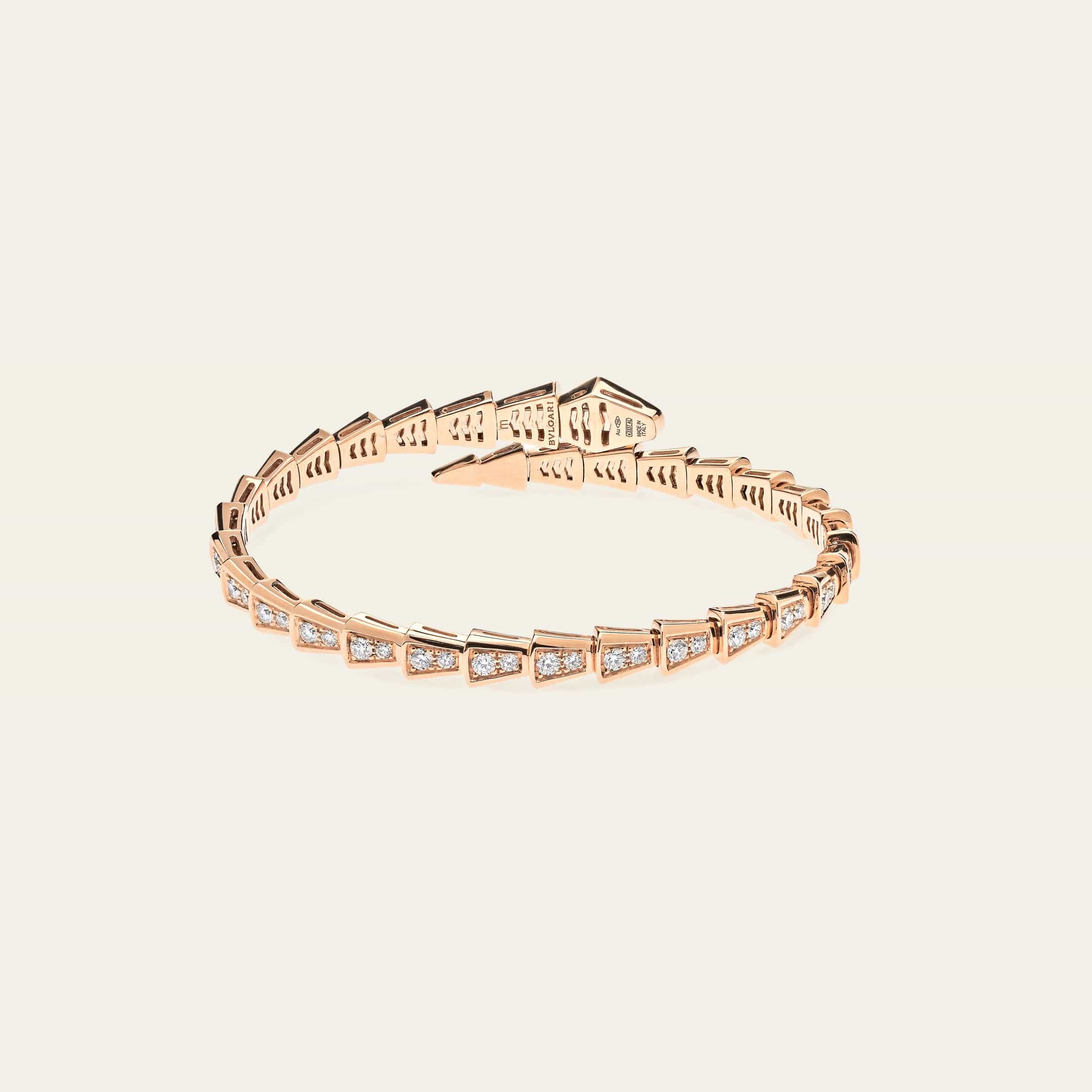 BVLGARI Serpenti Viper Thin Bracelet Rose Gold Full Pavé Diamonds 353793 - Image 4