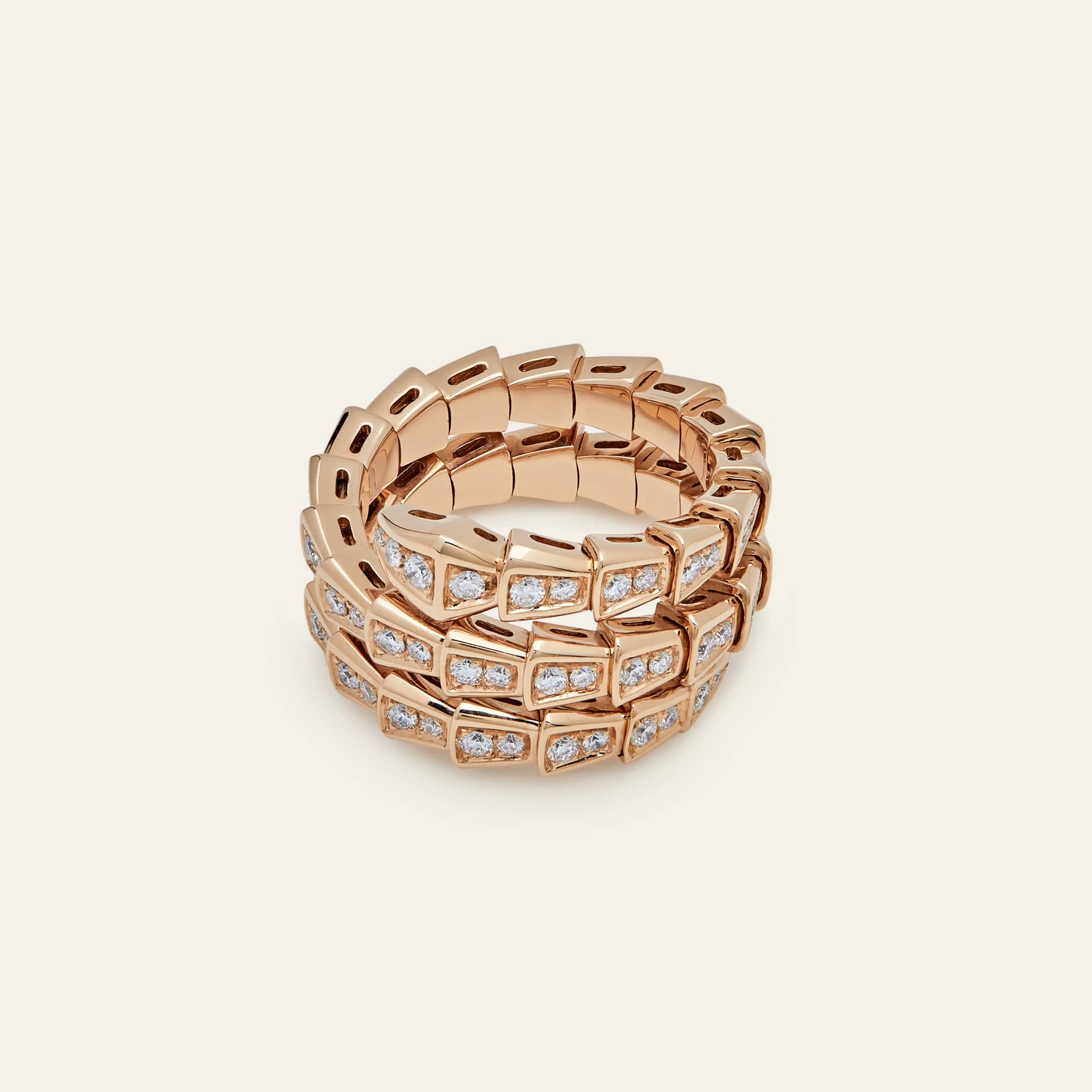 BVLGARI Serpenti Viper Two-Coil Ring Rose Gold Full Pavé Diamonds 357262 - Image 3