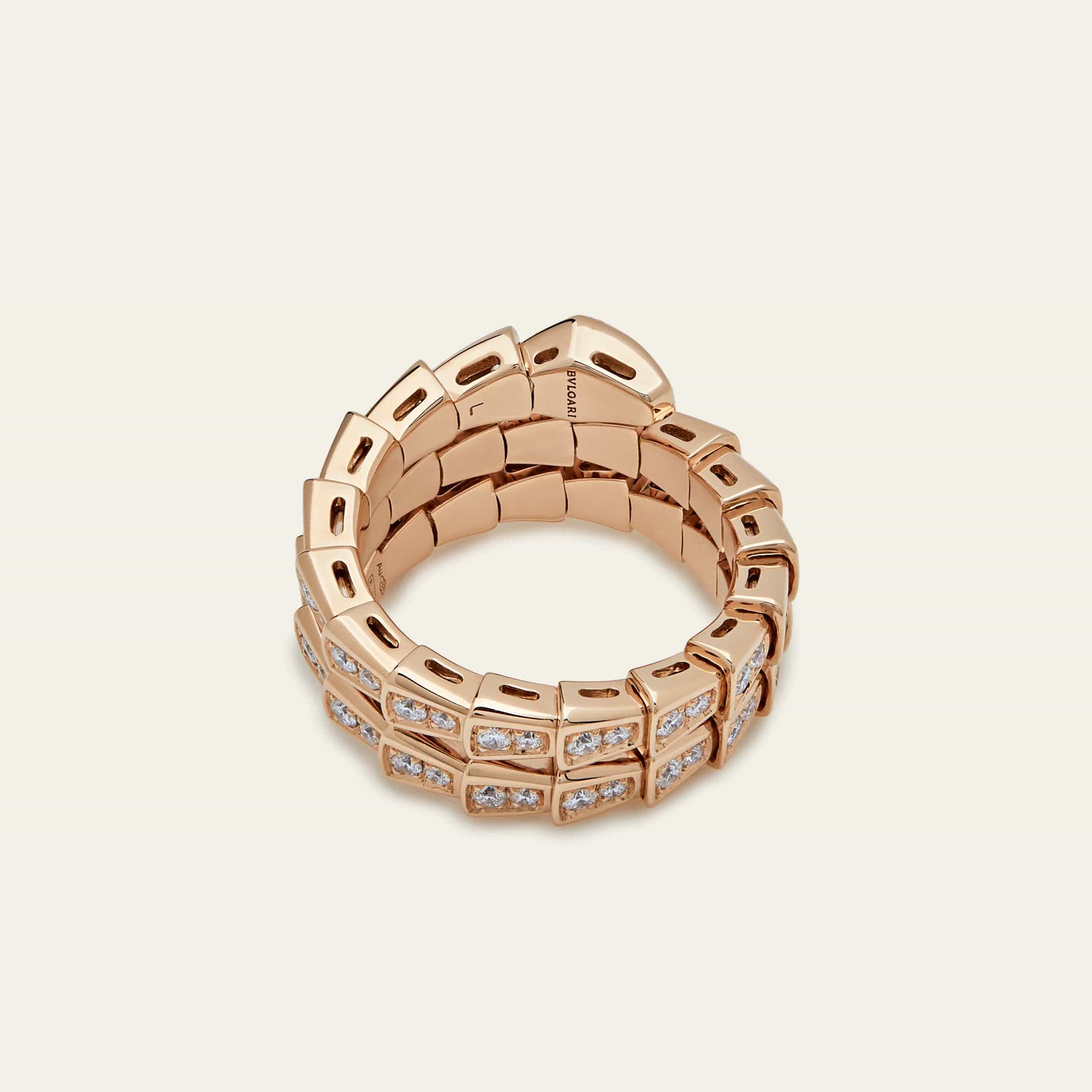 BVLGARI Serpenti Viper Two-Coil Ring Rose Gold Full Pavé Diamonds 357262 - Image 4