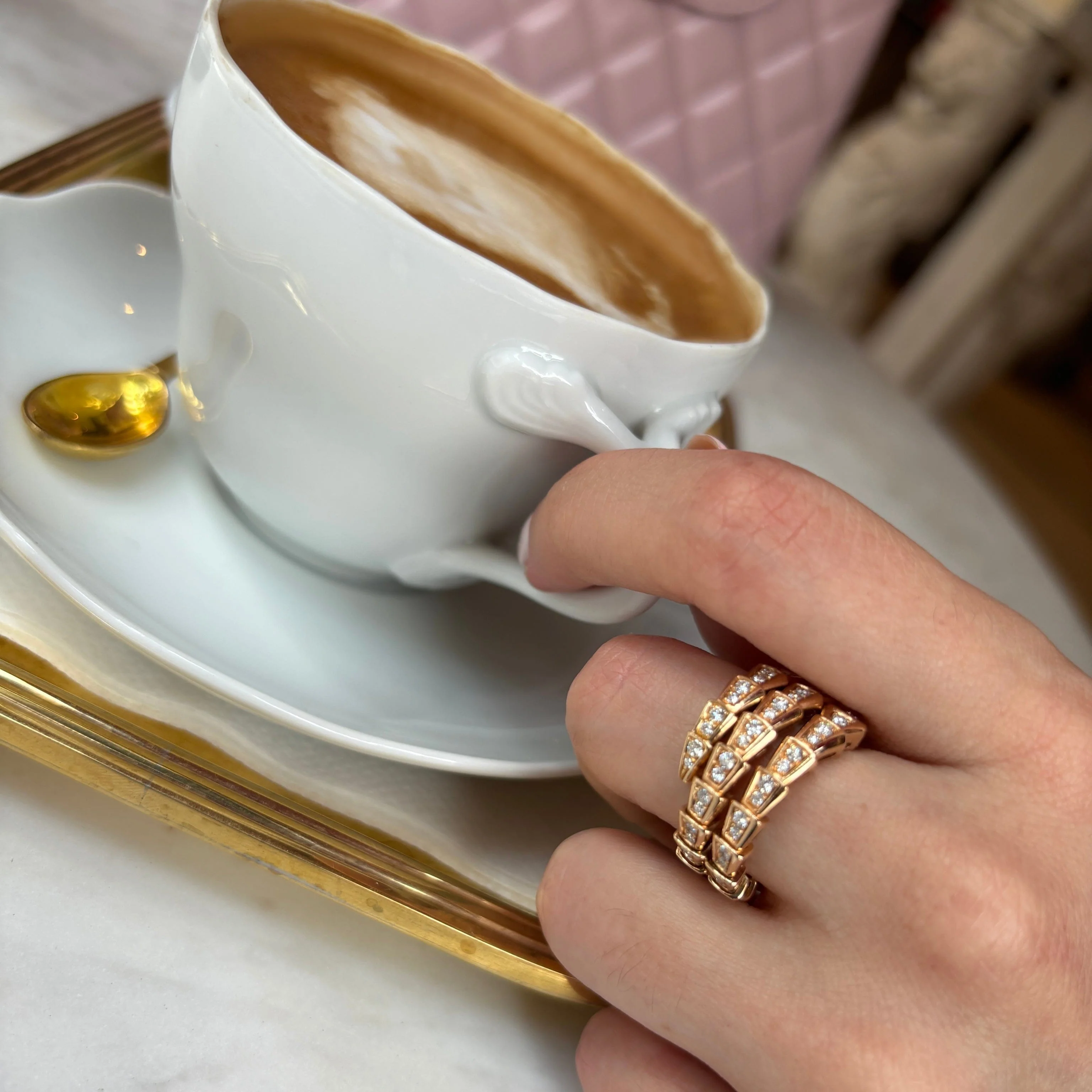 BVLGARI Serpenti Viper Two-Coil Ring Rose Gold Full Pavé Diamonds 357262 - Image 7