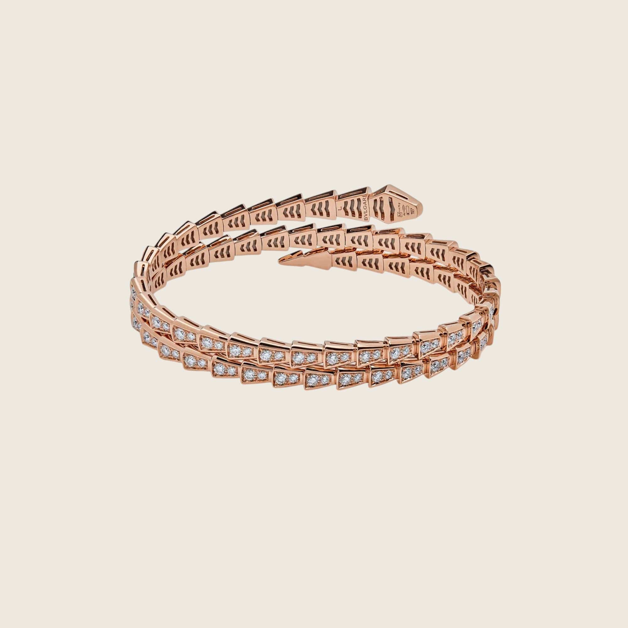 BVLGARI Serpenti Viper Two-Coil Rose Gold Full Pavé Diamonds Bracelet 357270 - Image 3