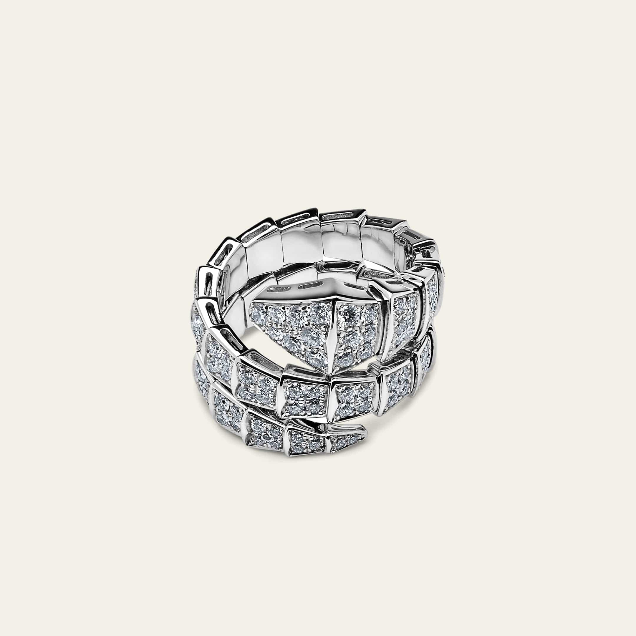 BVLGARI Serpenti Viper Two-Coil Ring White Gold Pavé Diamond 345226 - Image 3