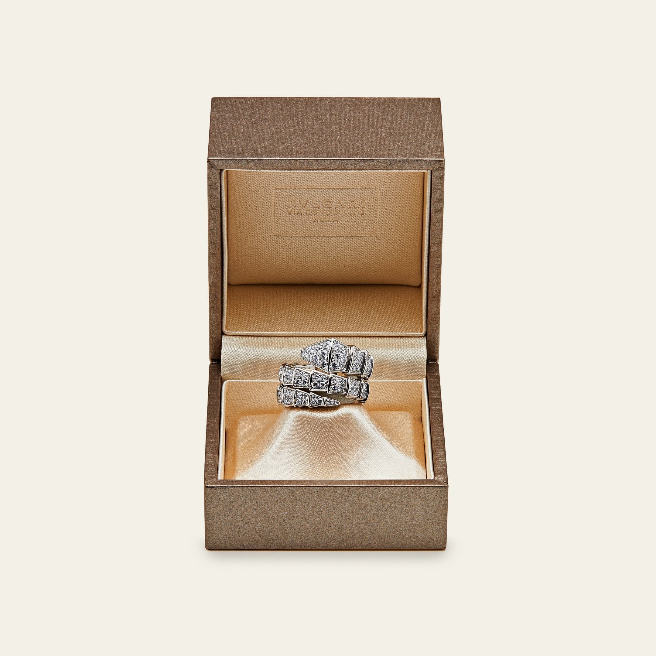 BVLGARI Serpenti Viper Two-Coil Ring White Gold Pavé Diamond 345226 - Image 5