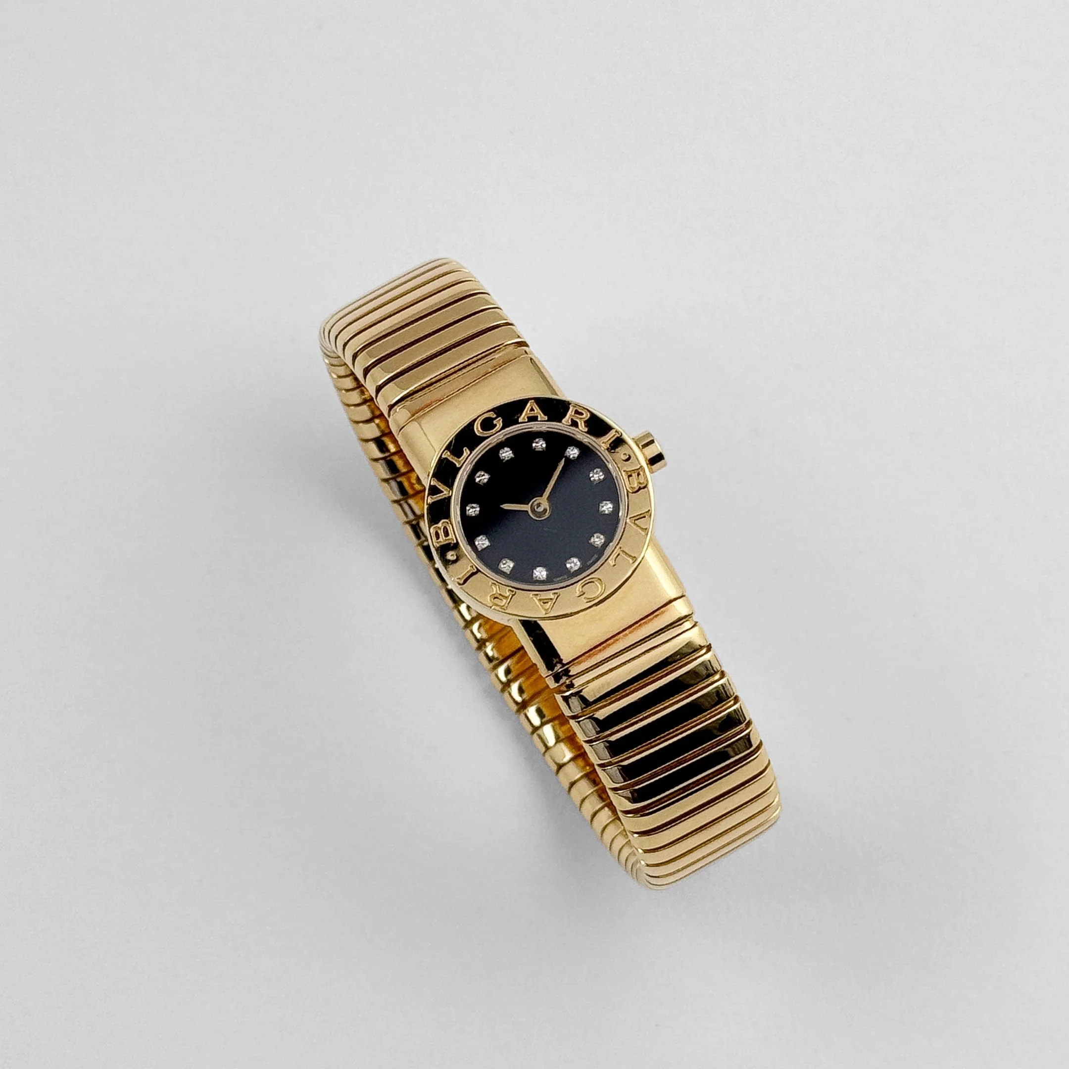 BVLGARI Tubogas BB192TG 1 Row Yellow Gold Black Diamond Dial Quartz - Image 3