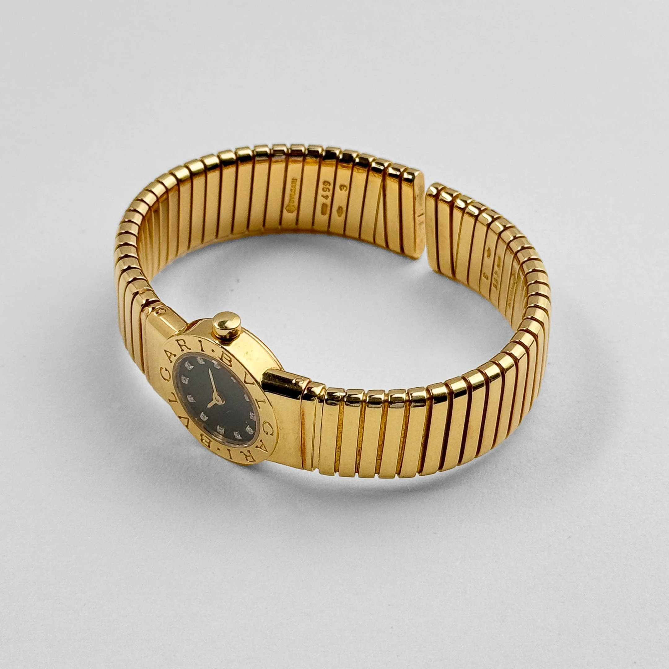 BVLGARI Tubogas BB192TG 1 Row Yellow Gold Black Diamond Dial Quartz - Image 4