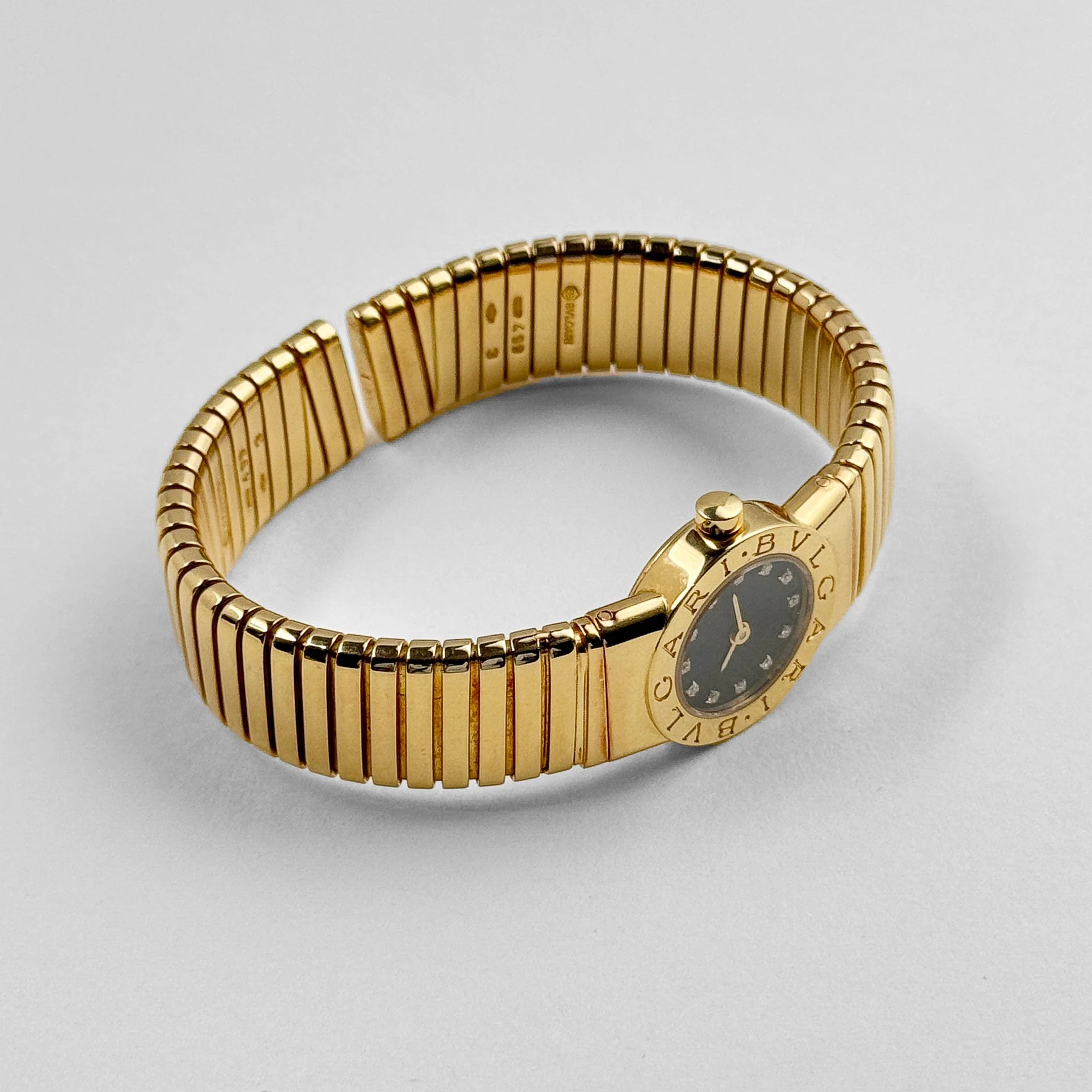 BVLGARI Tubogas BB192TG 1 Row Yellow Gold Black Diamond Dial Quartz - Image 5