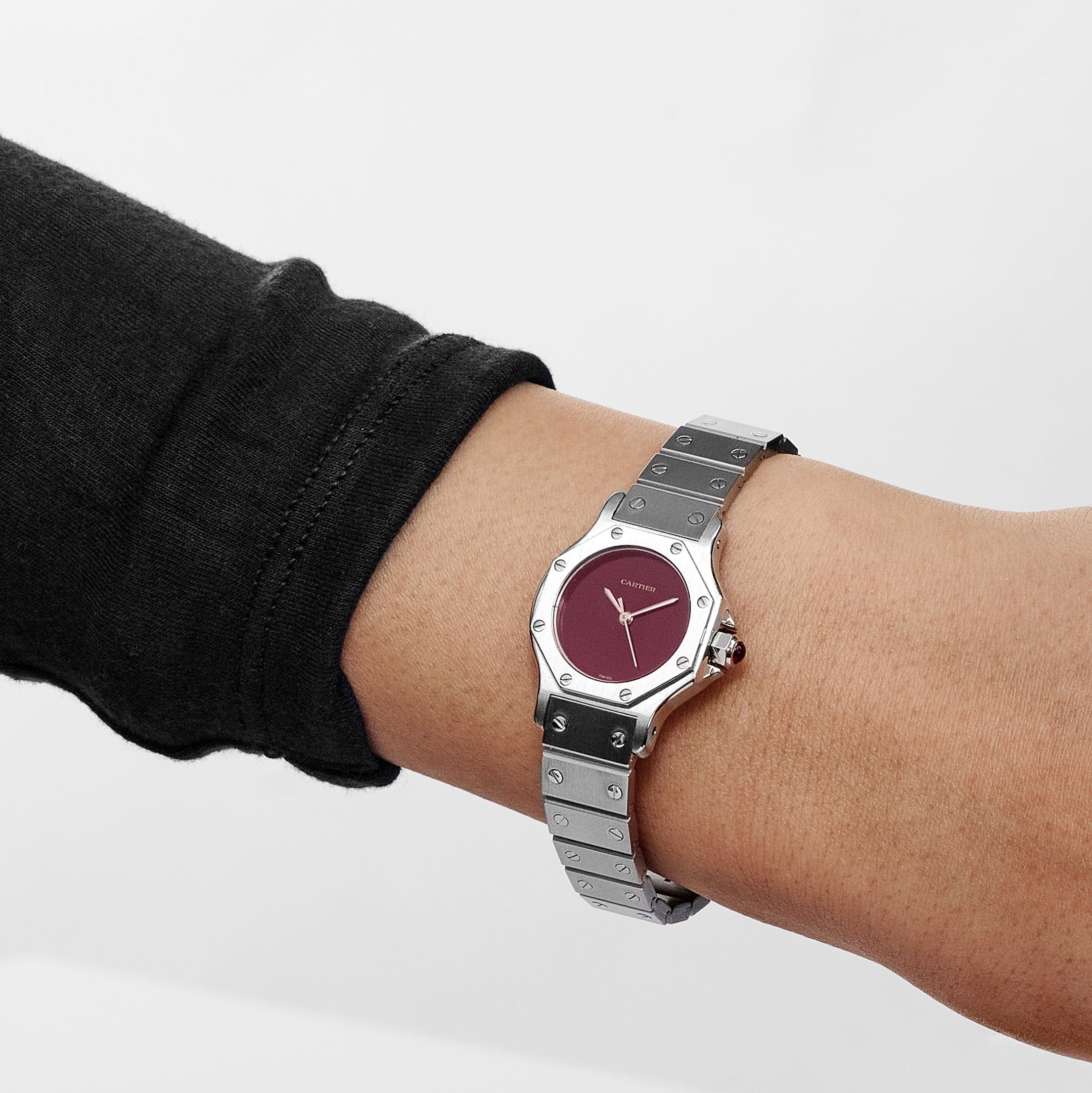Cartier Santos Octagon 0906 Stainless Steel Burgundy Dial Quartz - Image 2