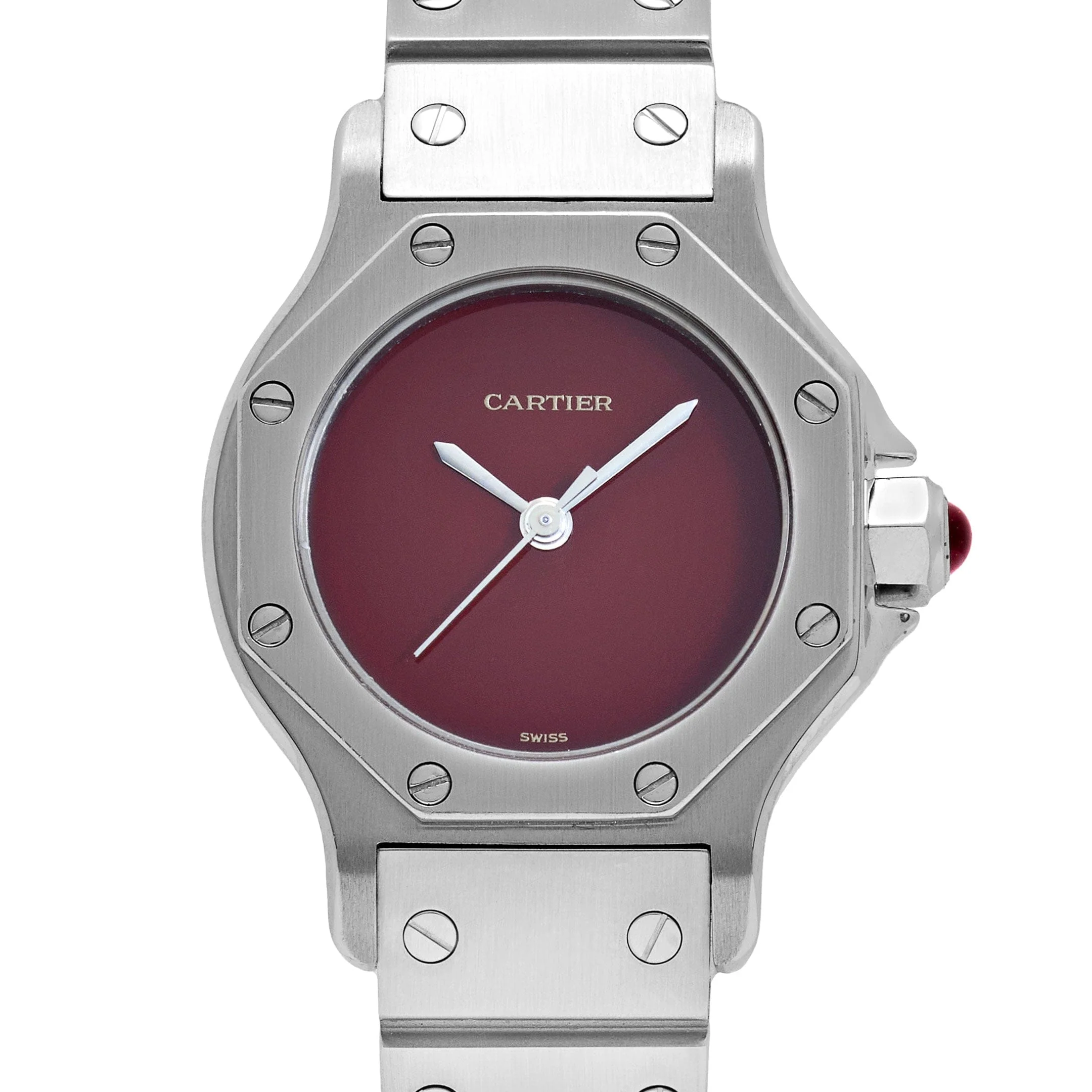 Cartier Santos Octagon 0906 Stainless Steel Burgundy Dial Quartz - Image 4