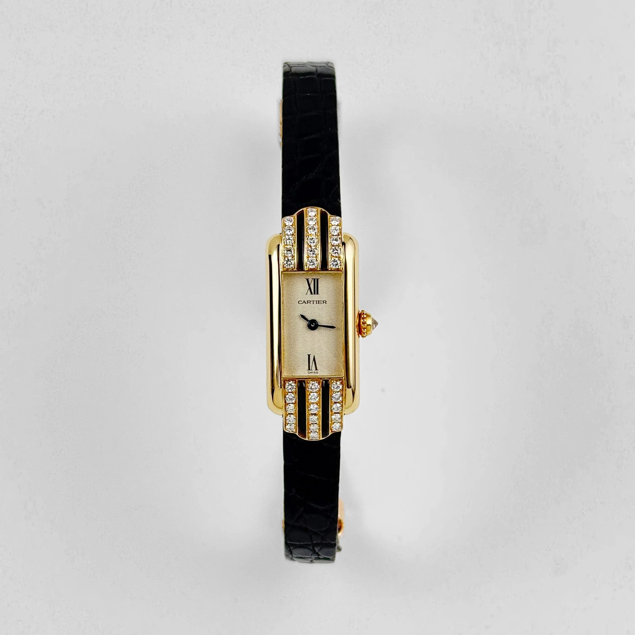 Cartier Tank Allongée 1380 Yellow Gold Ivory Dial Diamond Bezel Quartz - Image 4