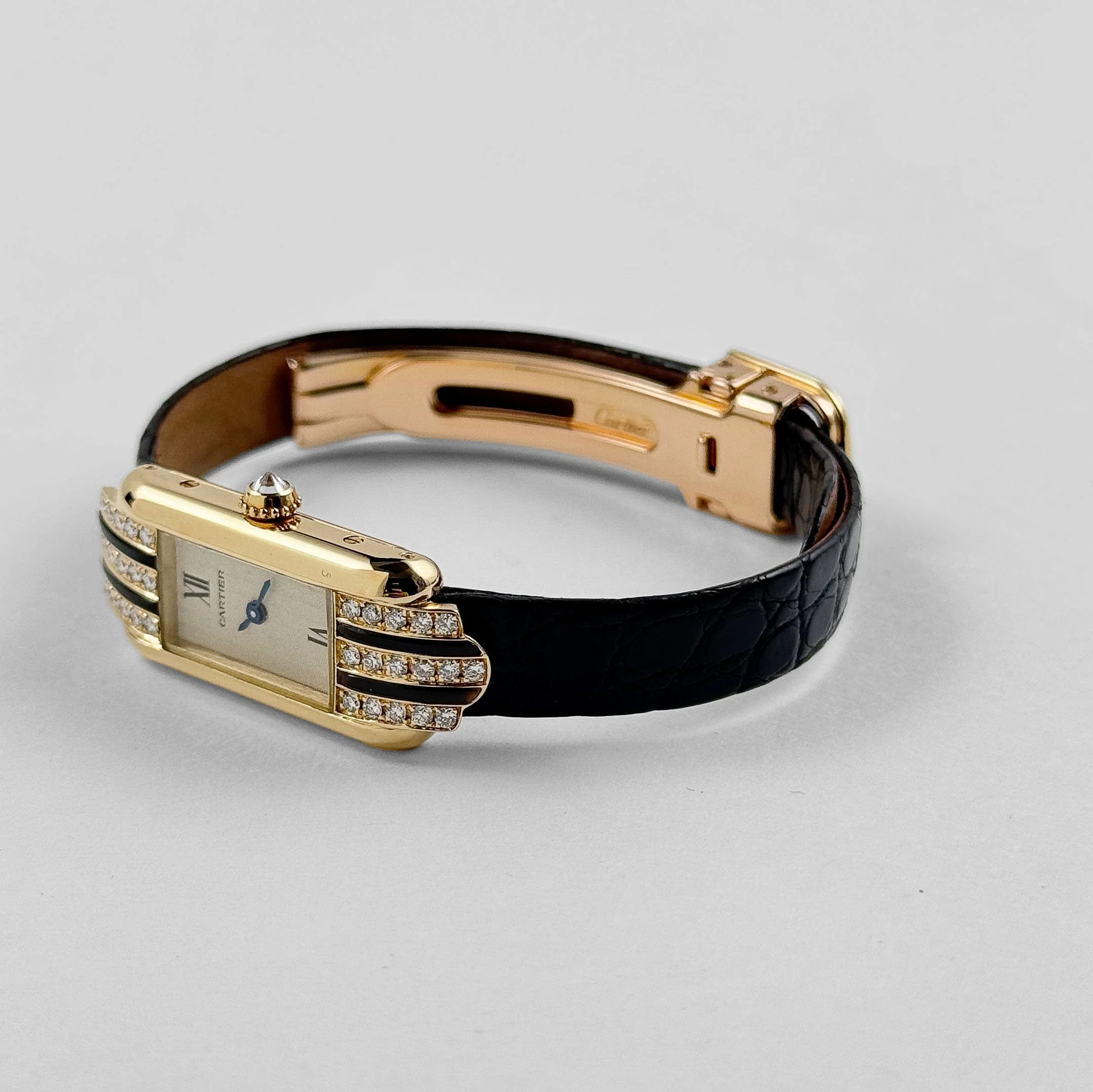 Cartier Tank Allongée 1380 Yellow Gold Ivory Dial Diamond Bezel Quartz - Image 5