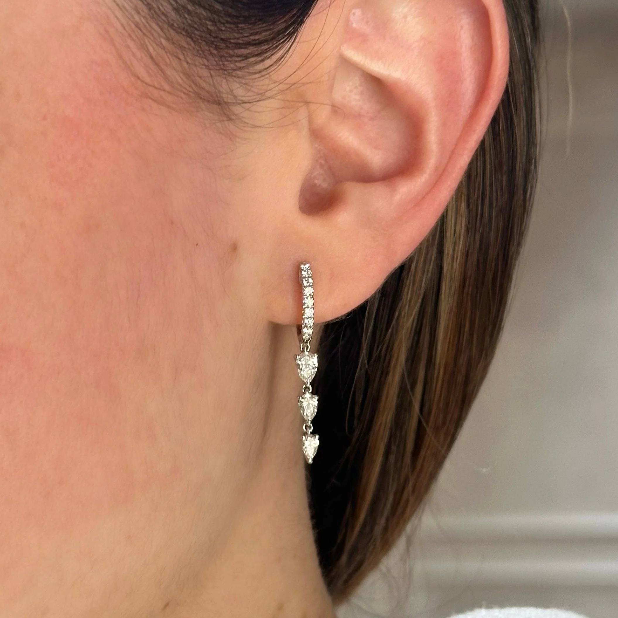 Dangling Diamond Huggie Hoop Earrings - Image 6