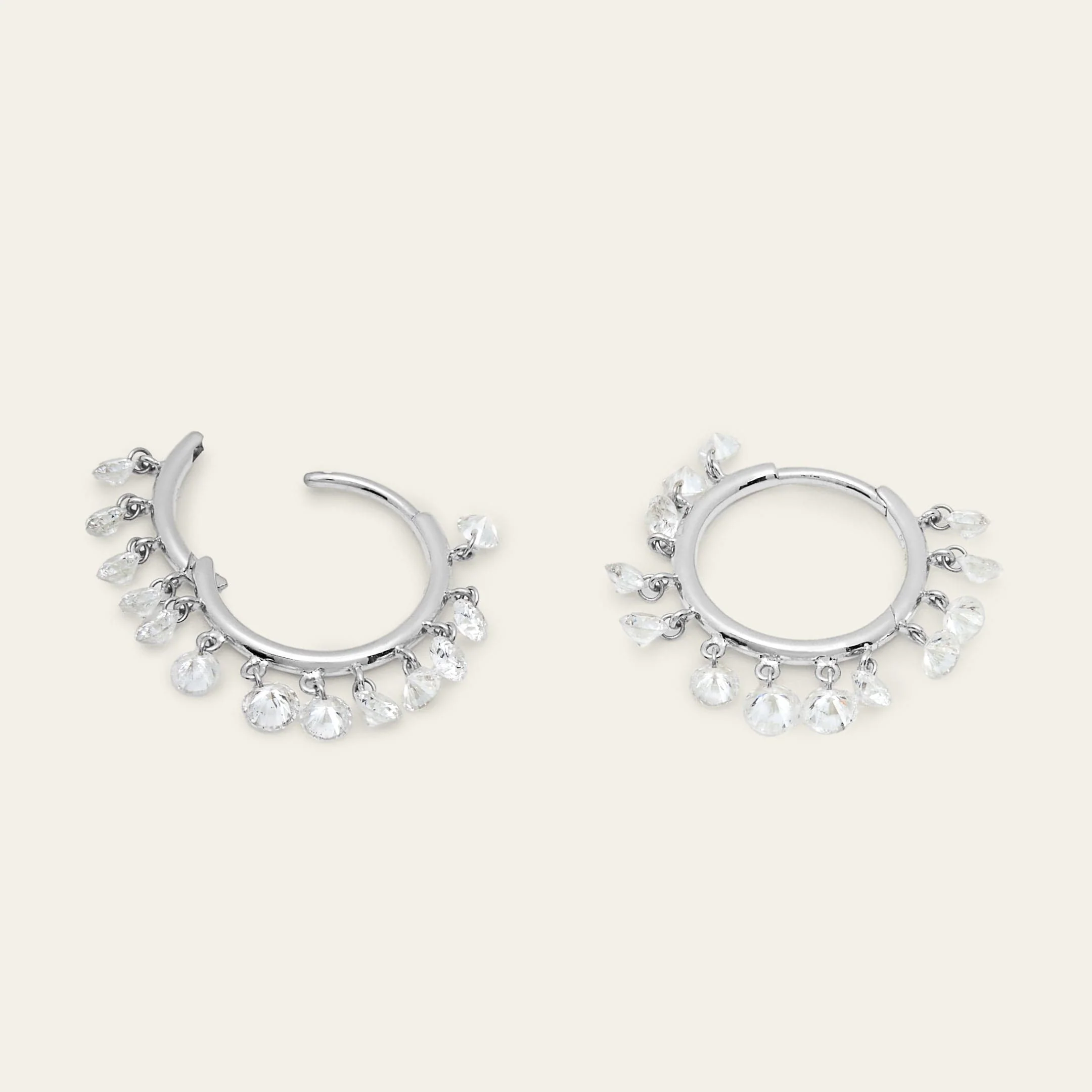 Dangling Rose-Cut Diamond White Gold Hoops - Image 3