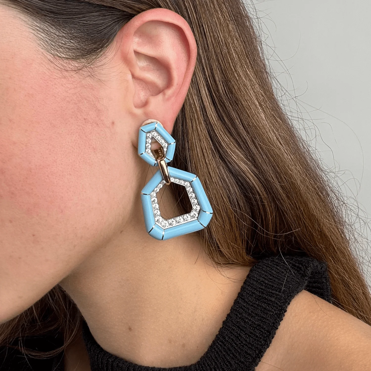 David Webb Bamboo Earrings in Blue Enamel - Image 2