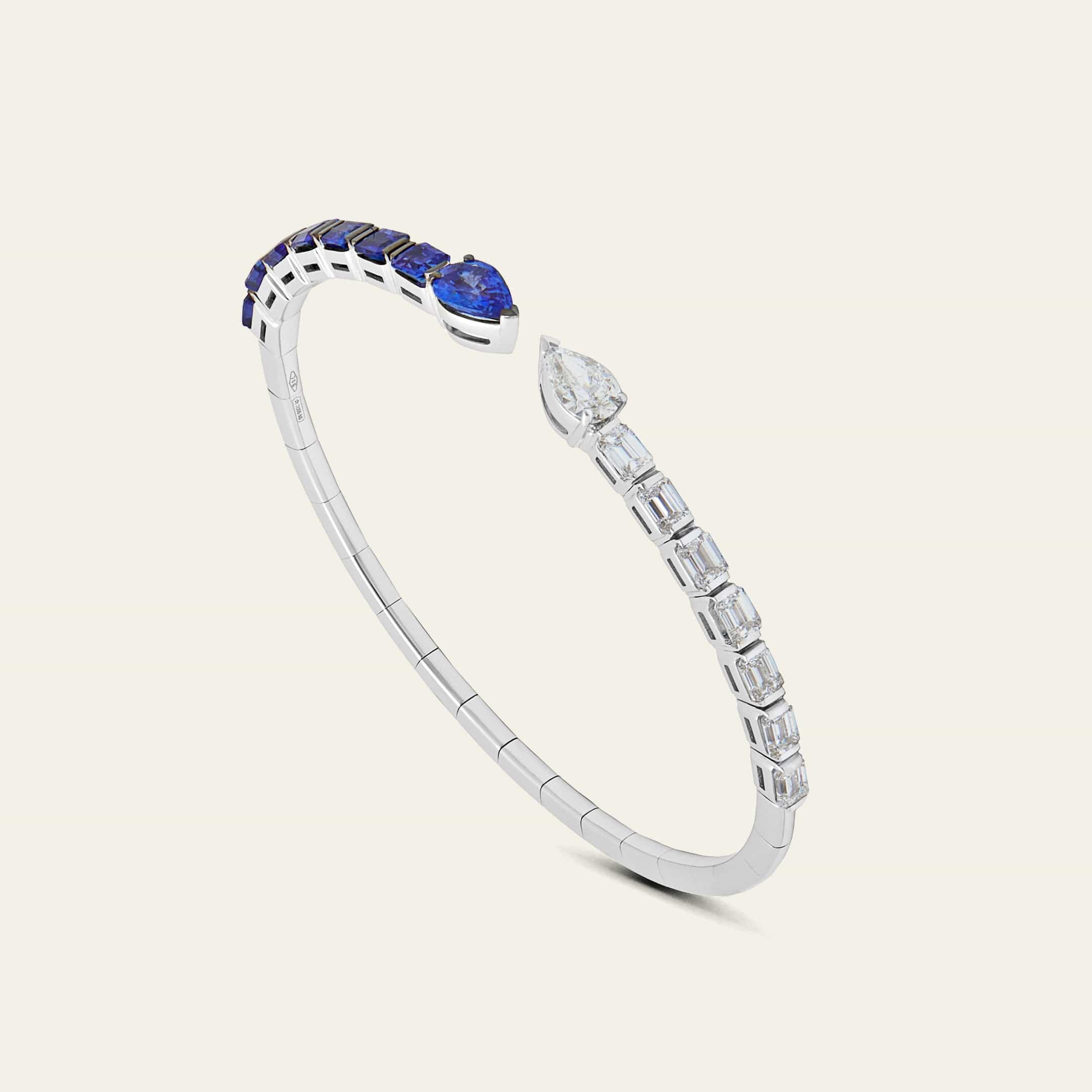 Diamond and Blue Sapphire Cuff Bracelet - Image 3