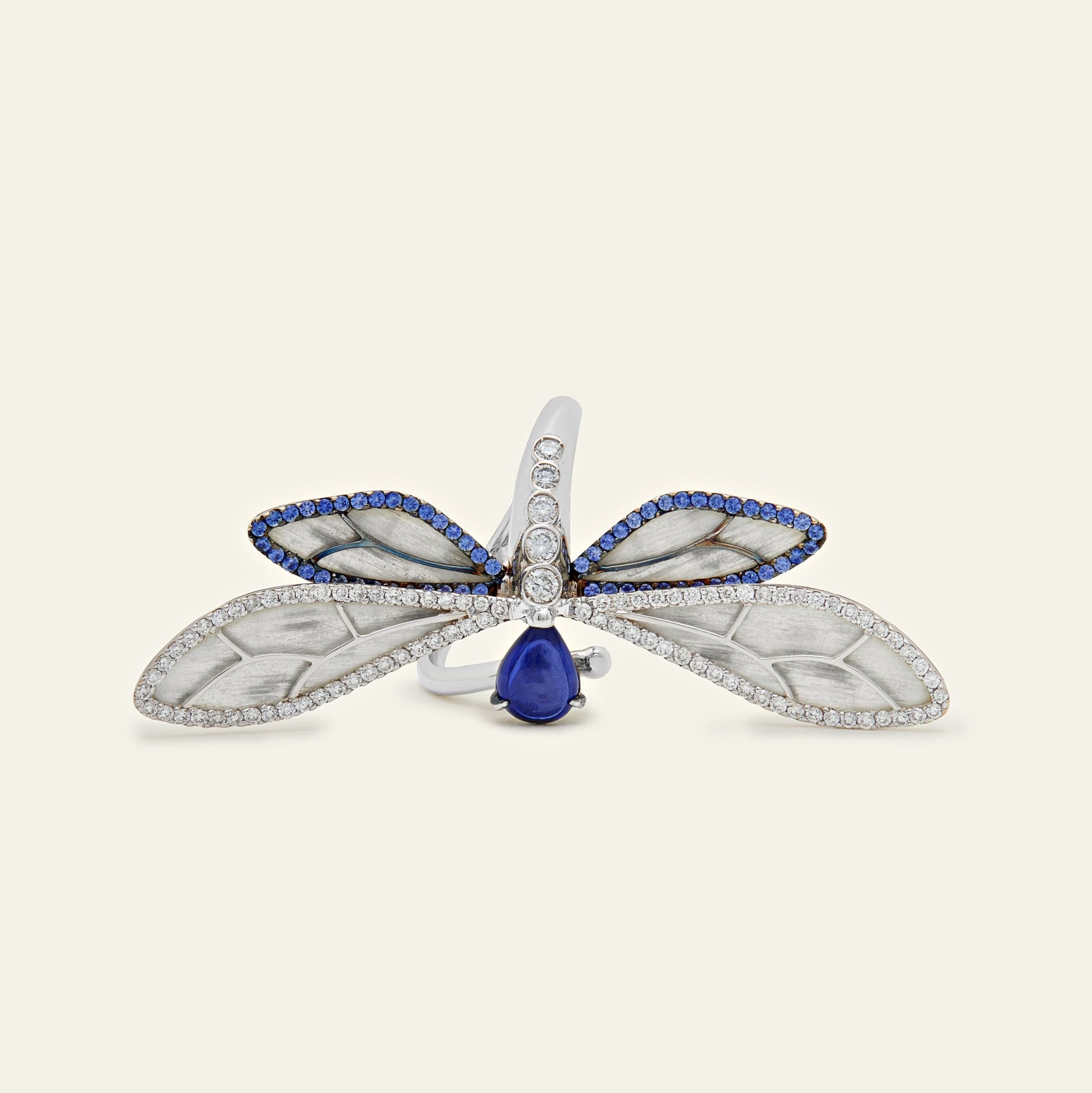 Diamond and Blue Sapphire Dragonfly Ring - Image 4