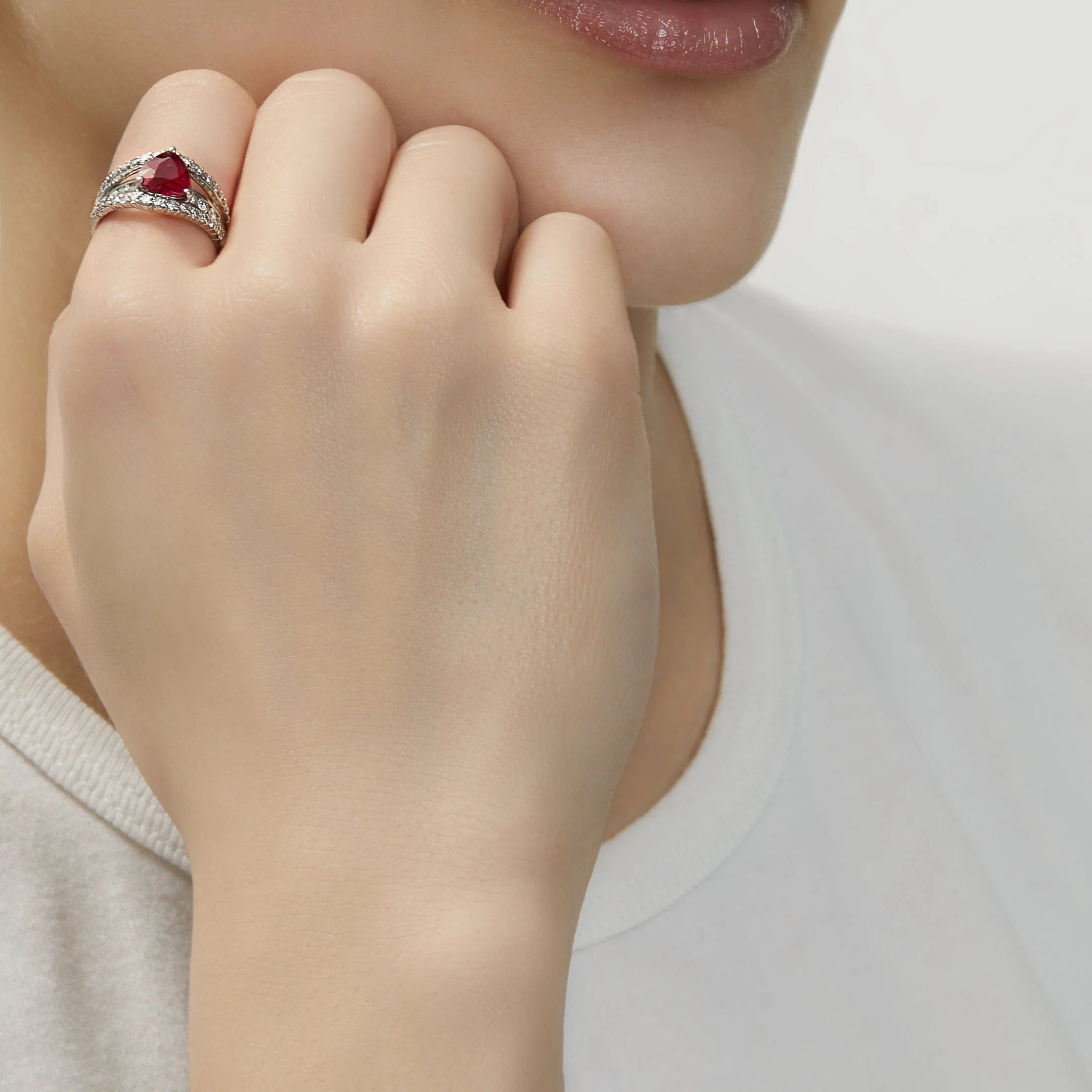 Burmese Ruby + Diamond Heart Shape Ring - Image 2